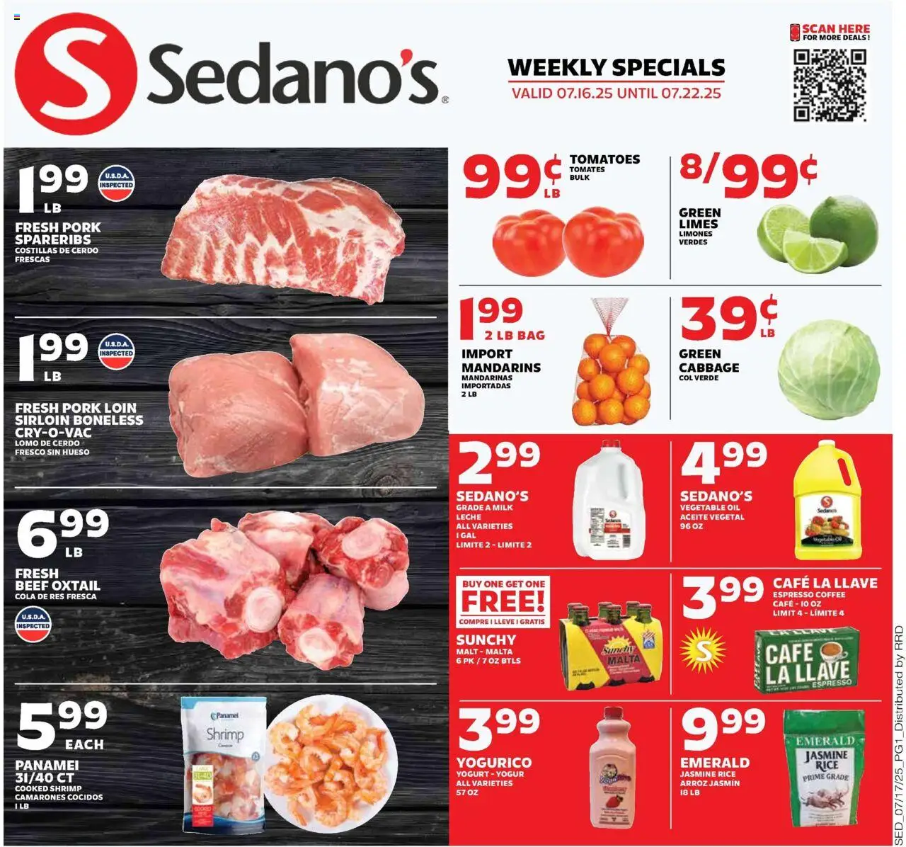 Sedano's Weekly Ad - valid from 16.07.2025 | Page: 1 | Products: Mandarins, Yogurt, Pork, Beef