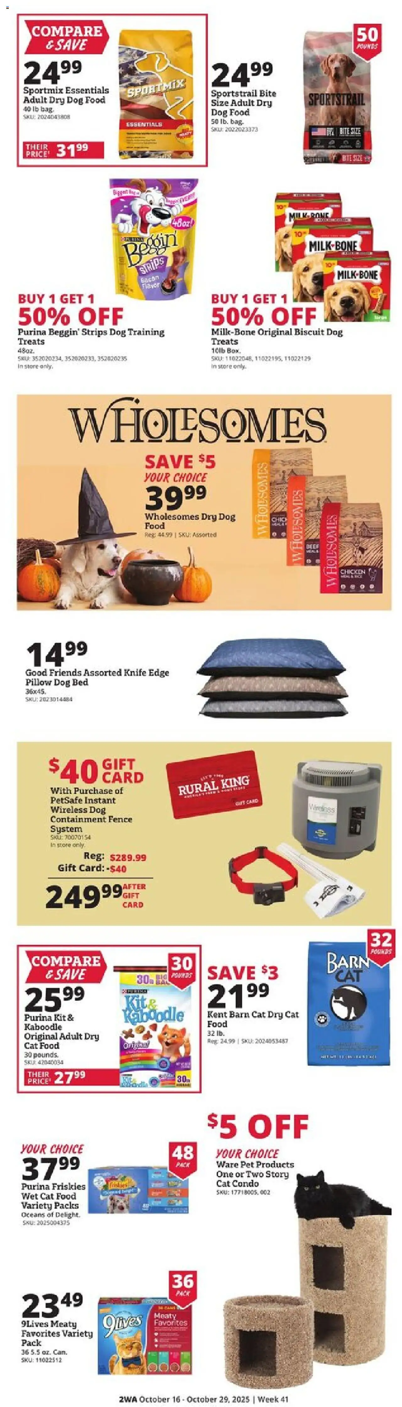 Rural King Weekly Ad - valid from 16.10.2025 | Page: 2 | Products: Bed, Pillow, Dog Food, Cat Food