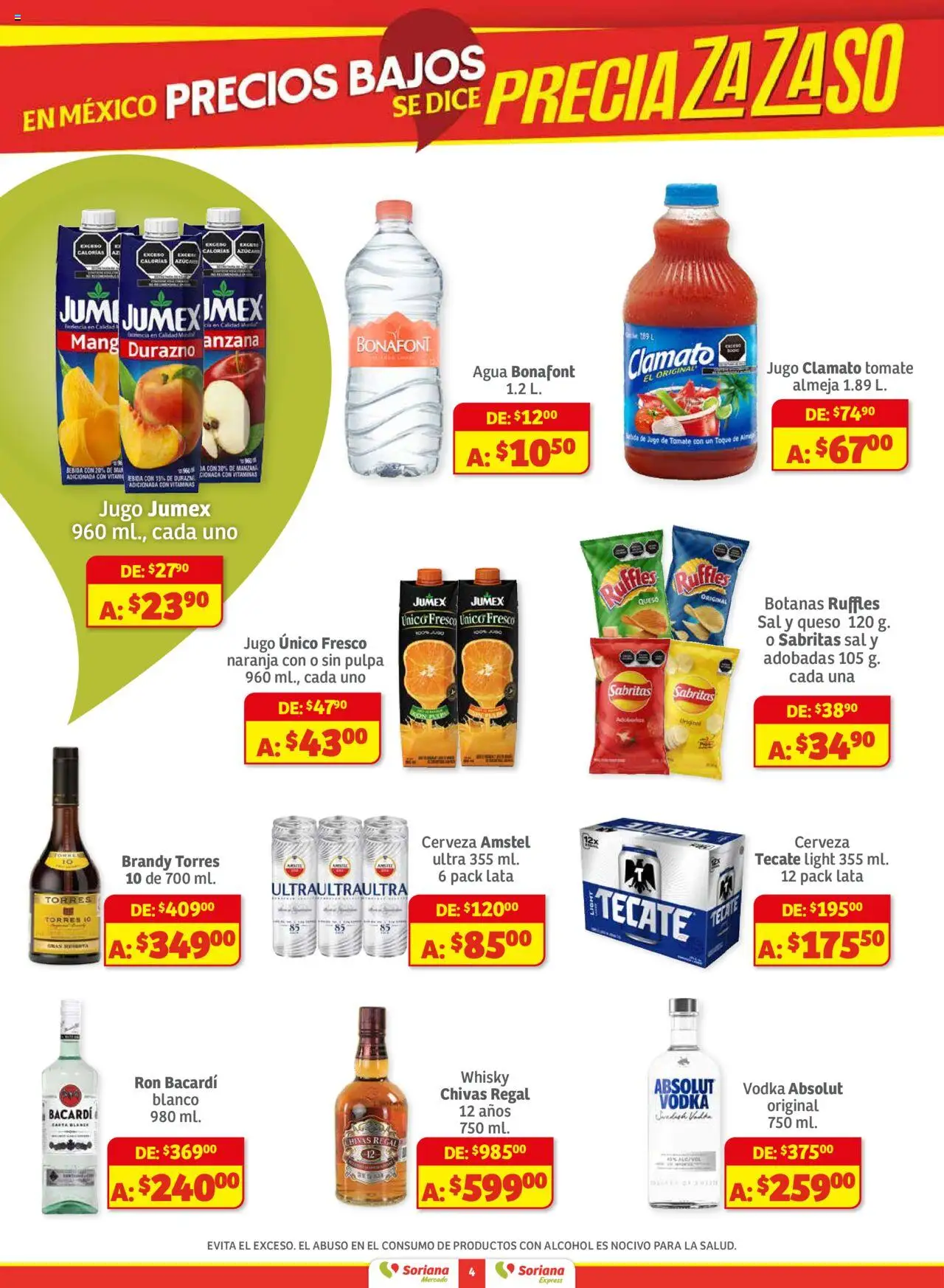 Nuevas ofertas de Soriana válidas en toda la República Mexicana desde el 01.08.2025. ¡Encuentra las mejores ofertas en Soriana - Preciazazaso Mercado: BCN, Son! | Página: 4 | Productos: Agua, Jugo, Vitaminas, Whisky