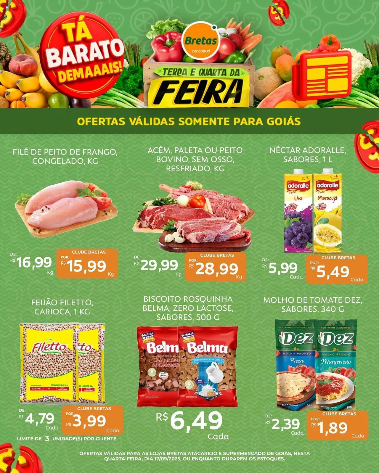 Bretas Folheto - válido de 17.09.2025 | Página: 2 | Produtos: Biscoito, Molho de tomate, Rosquinha, Peito de frango