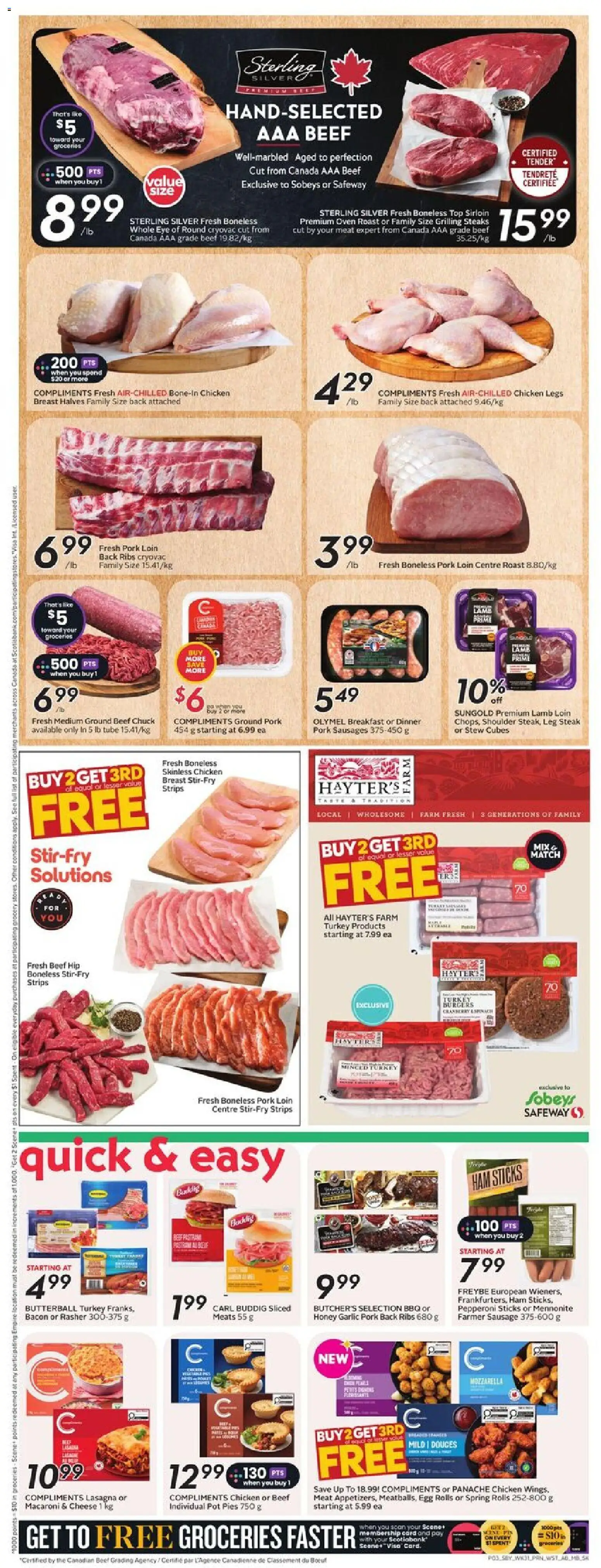 Sobeys flyer valid from 27.11.2025 | Page: 6 | Products: Beef, Cheese, Ham, Pork