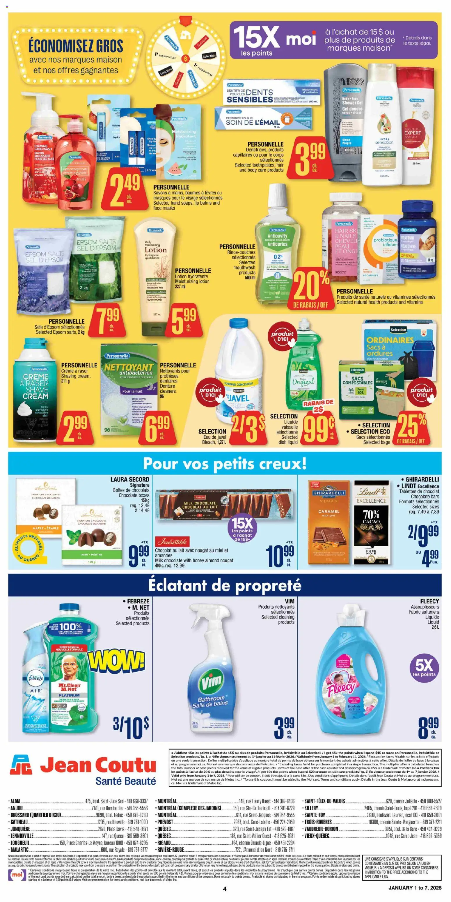 Jean Coutu flyer valid from 25.12.2025 | Page: 4 | Products: Cream, Shower, Milk, Chocolate