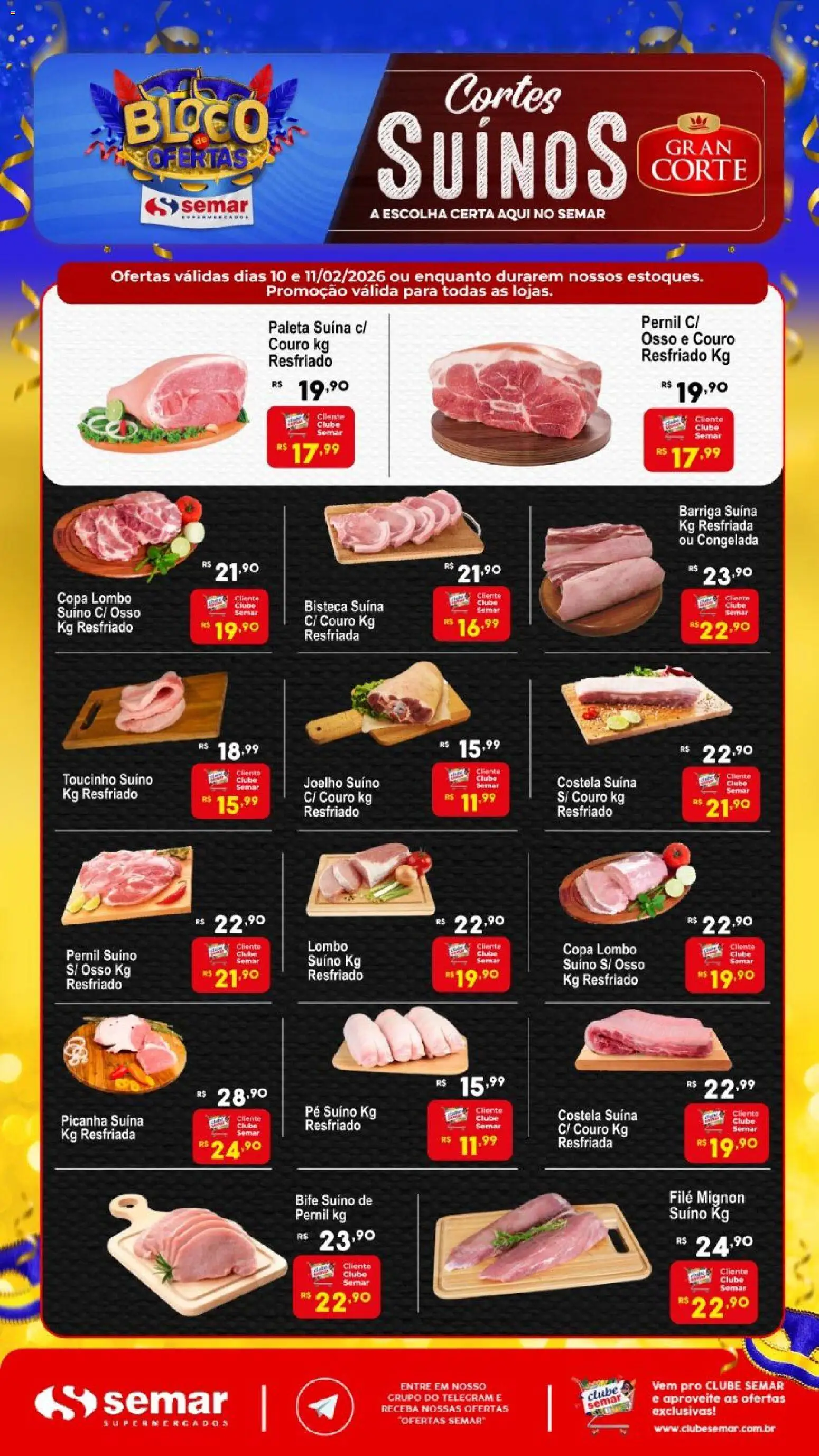 Semar Supermercado Folheto - válido de 10.02.2026 | Página: 1 | Produtos: Filé mignon, Lombo, Pernil, Copa