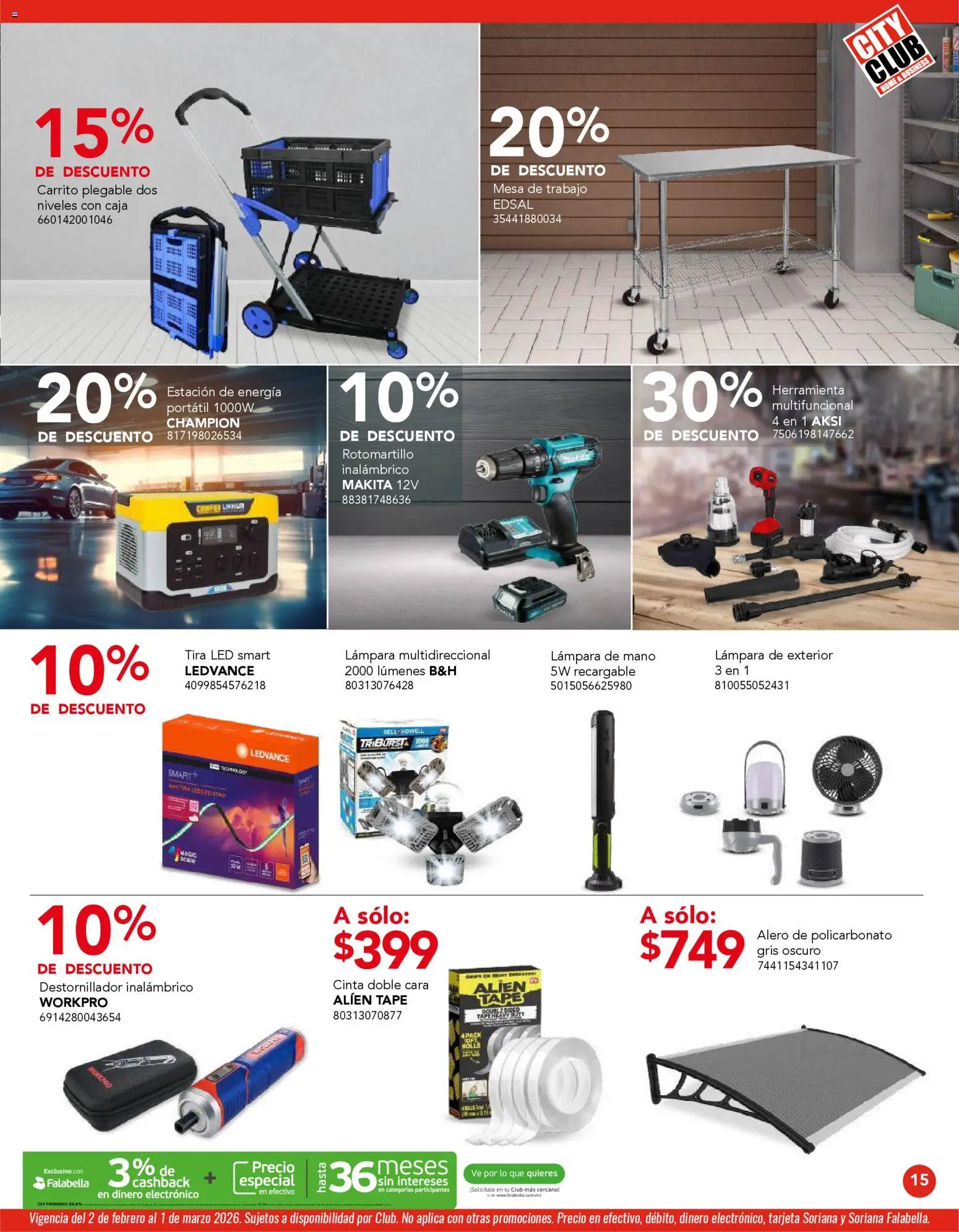 Nuevas ofertas de City Club válidas en toda la República Mexicana desde el 02.02.2026. ¡Encuentra las mejores ofertas en City Club catálogo! | Página: 15 | Productos: Rotomartillo, Caja, Lámpara, Destornillador