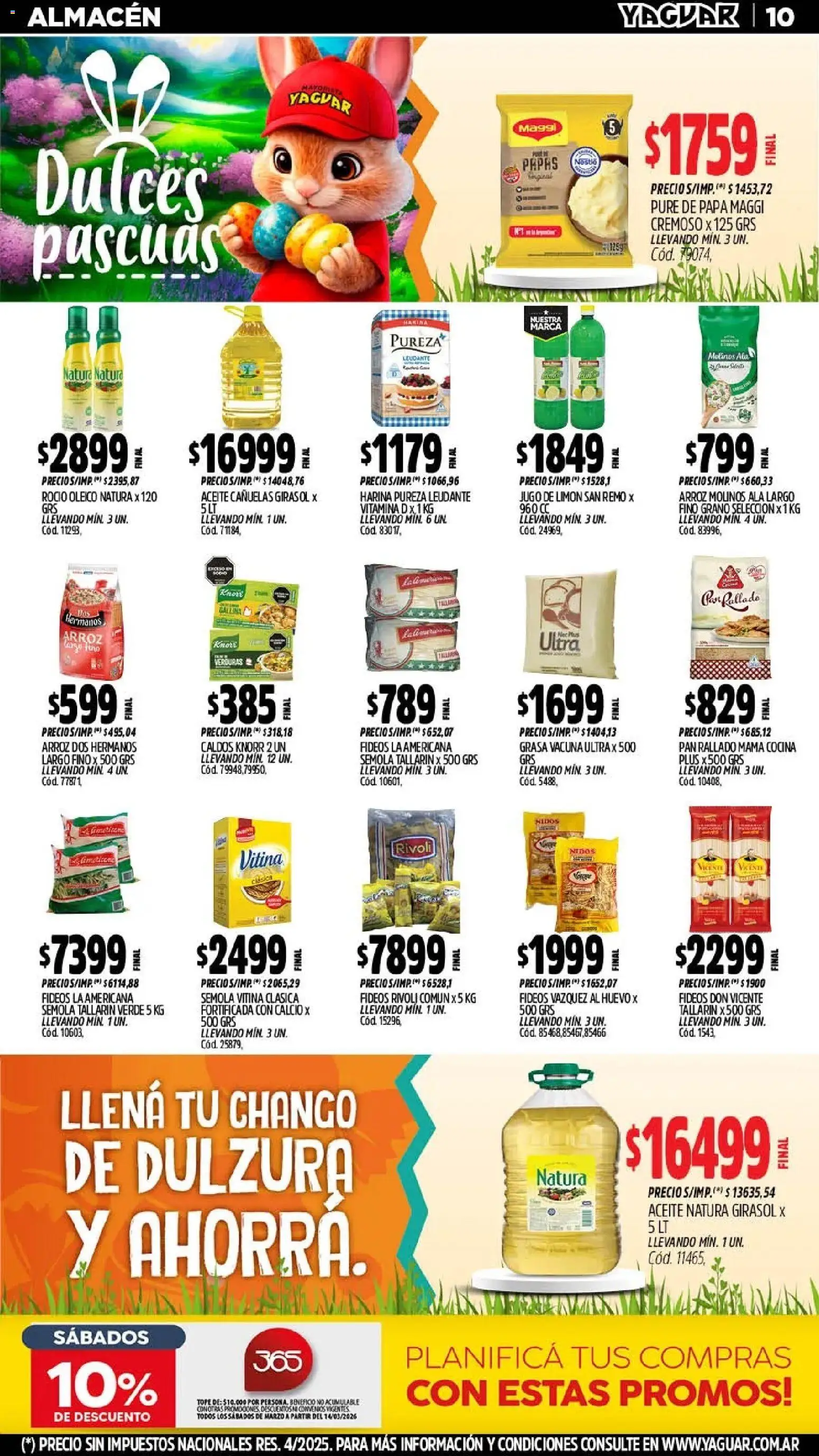Yaguar - Oferta Semanal Jujuy │ válido desde el 23.03.2026 | Página: 10 | Productos: Papa, Pan, Jugo, Fideos