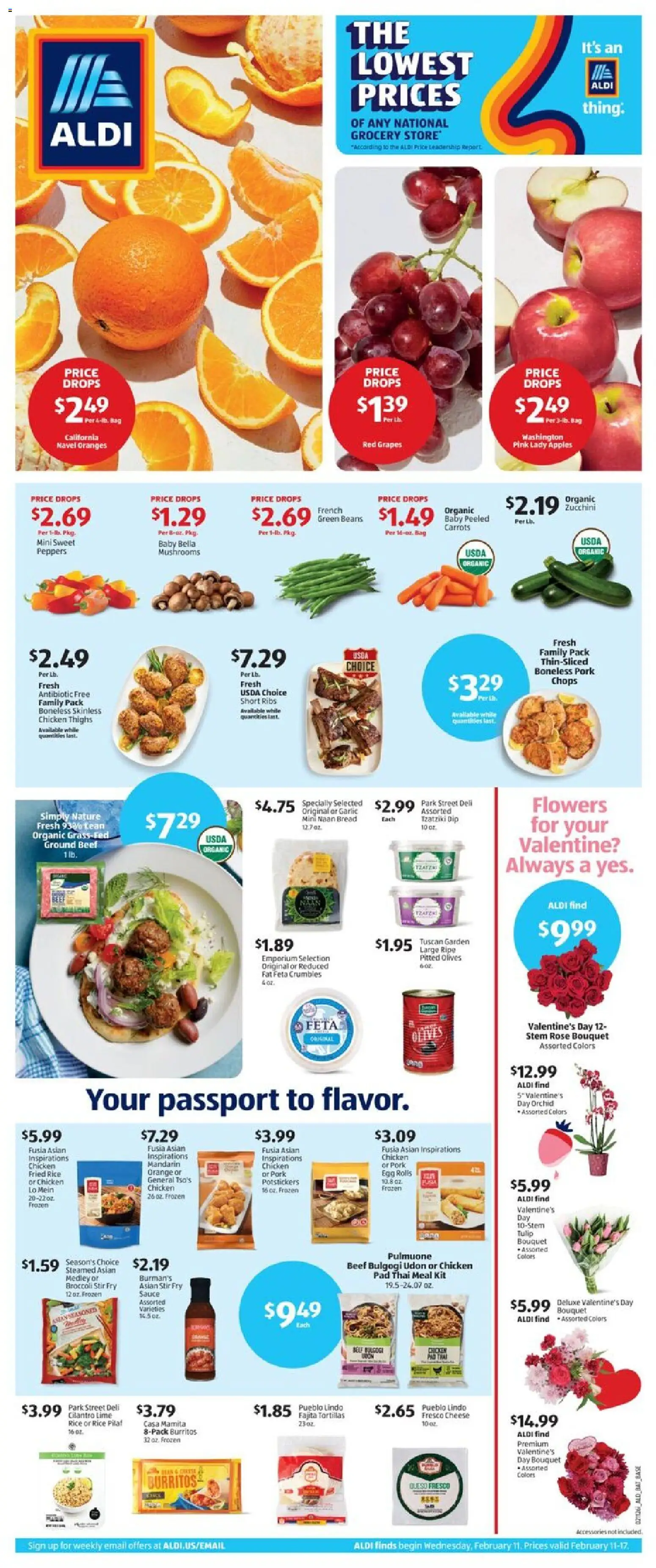 Aldi Weekly Ad - valid from 11.02.2026 | Page: 1 | Products: Cheese, Bread, Apples, Bag