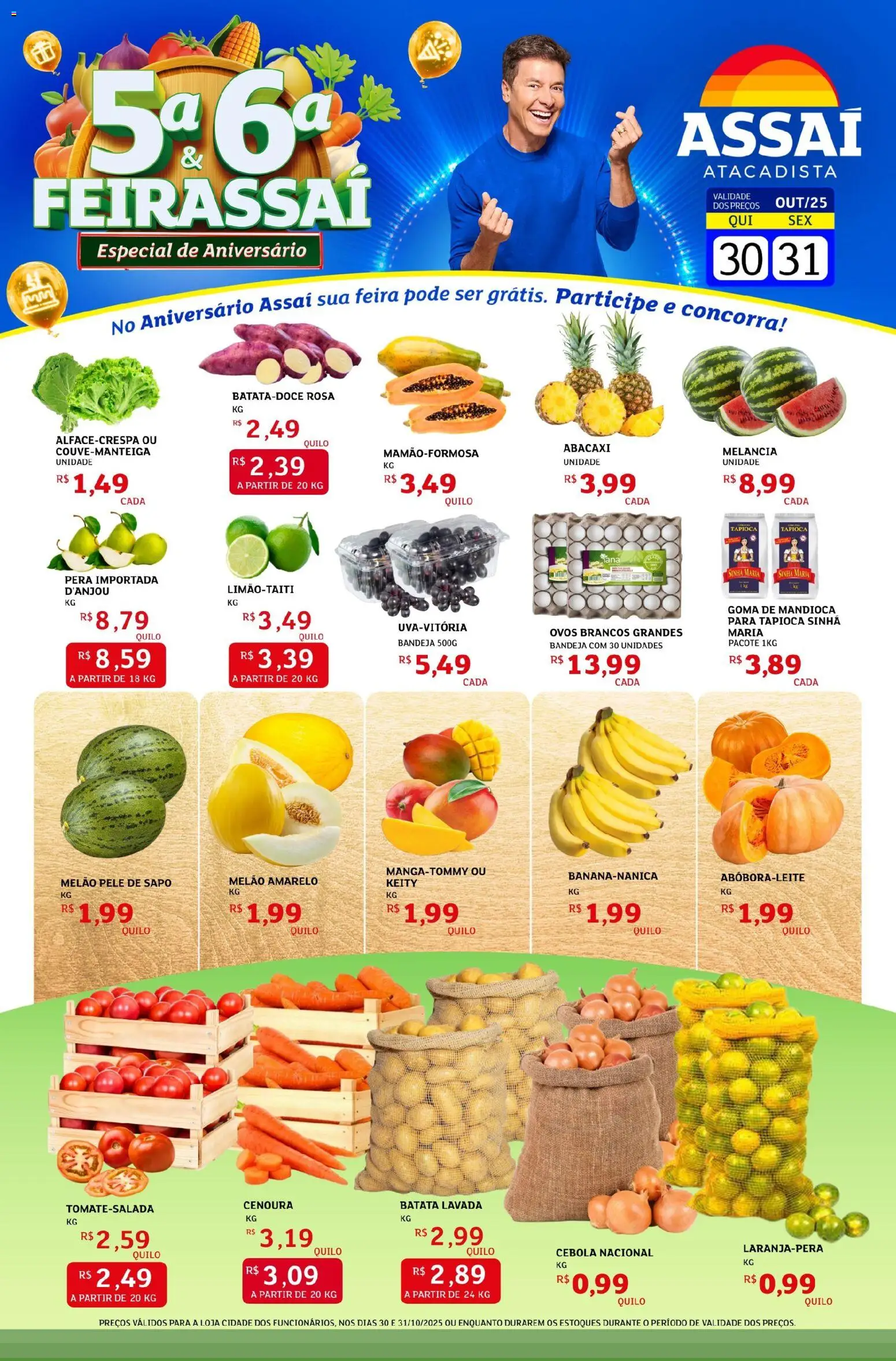 Assaí Atacadista Folheto - válido de 30.10.2025 | Página: 1 | Produtos: Melão, Cebola, Tapioca, Bandeja