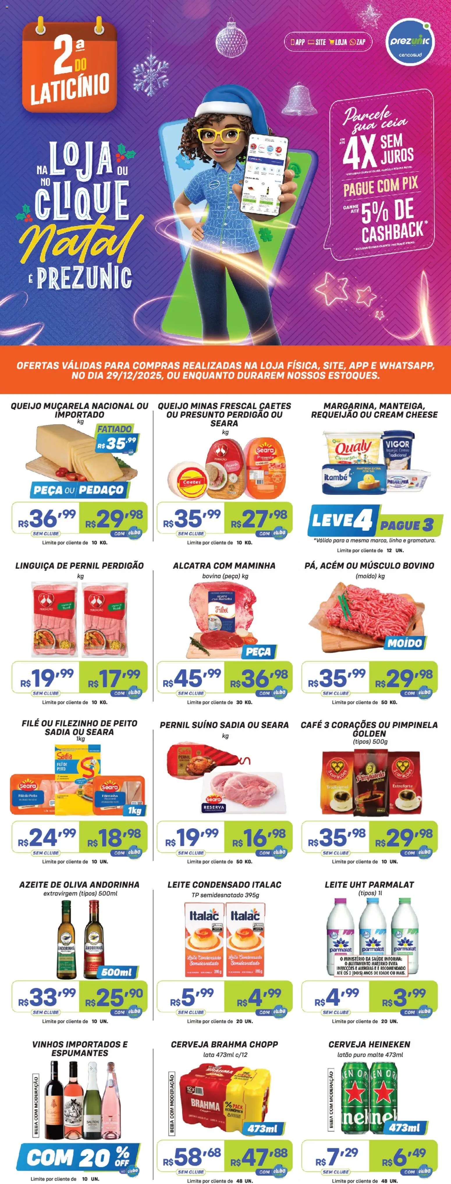 Prezunic Folheto - válido de 29.12.2025 | Página: 1 | Produtos: Muçarela, Cream cheese, Heineken, Azeite