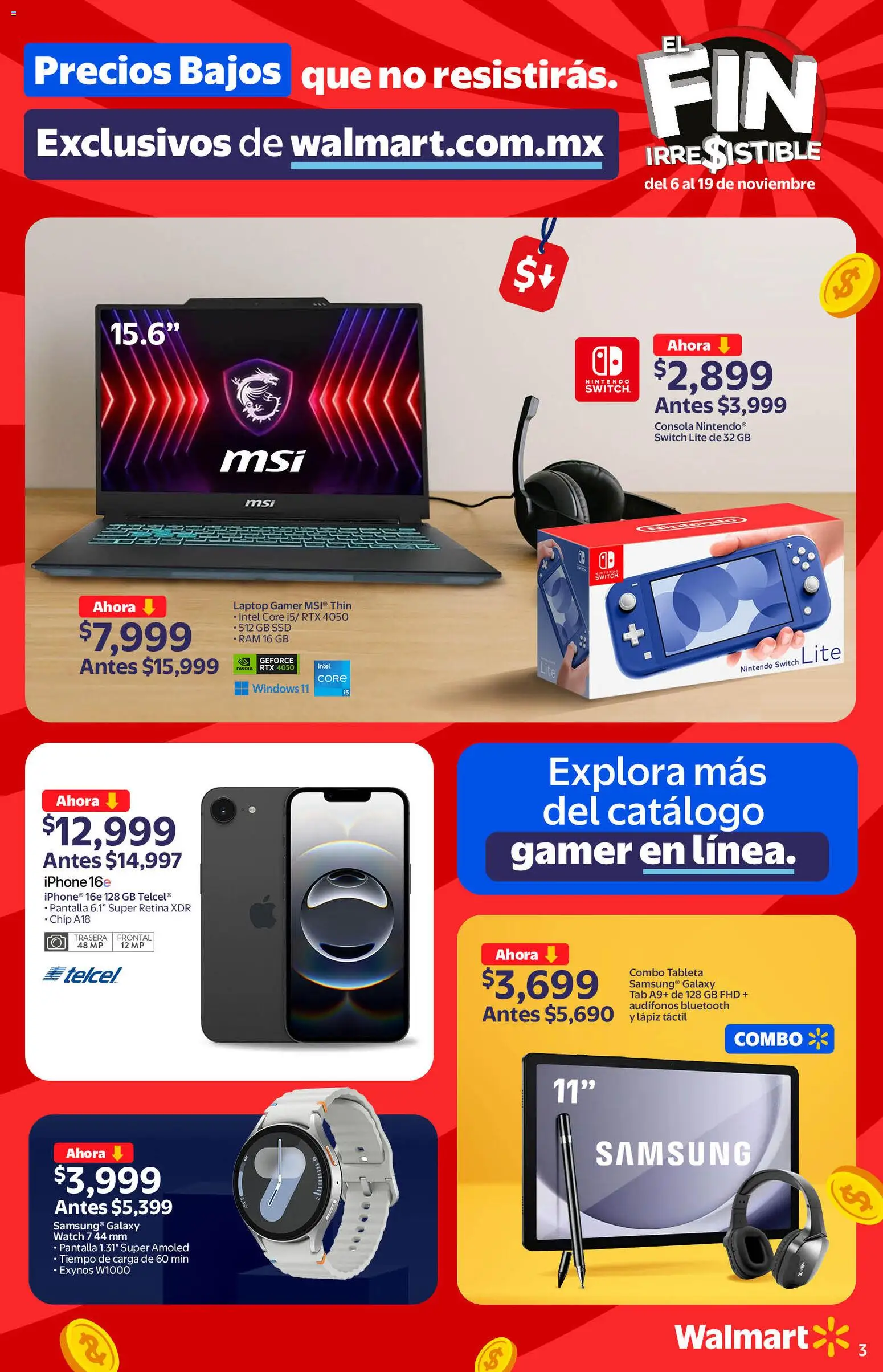 Nuevas ofertas de Walmart válidas en toda la República Mexicana desde el 06.11.2025. ¡Encuentra las mejores ofertas en Walmart catálogo Buen Fin! | Página: 3 | Productos: Audífonos, Tableta