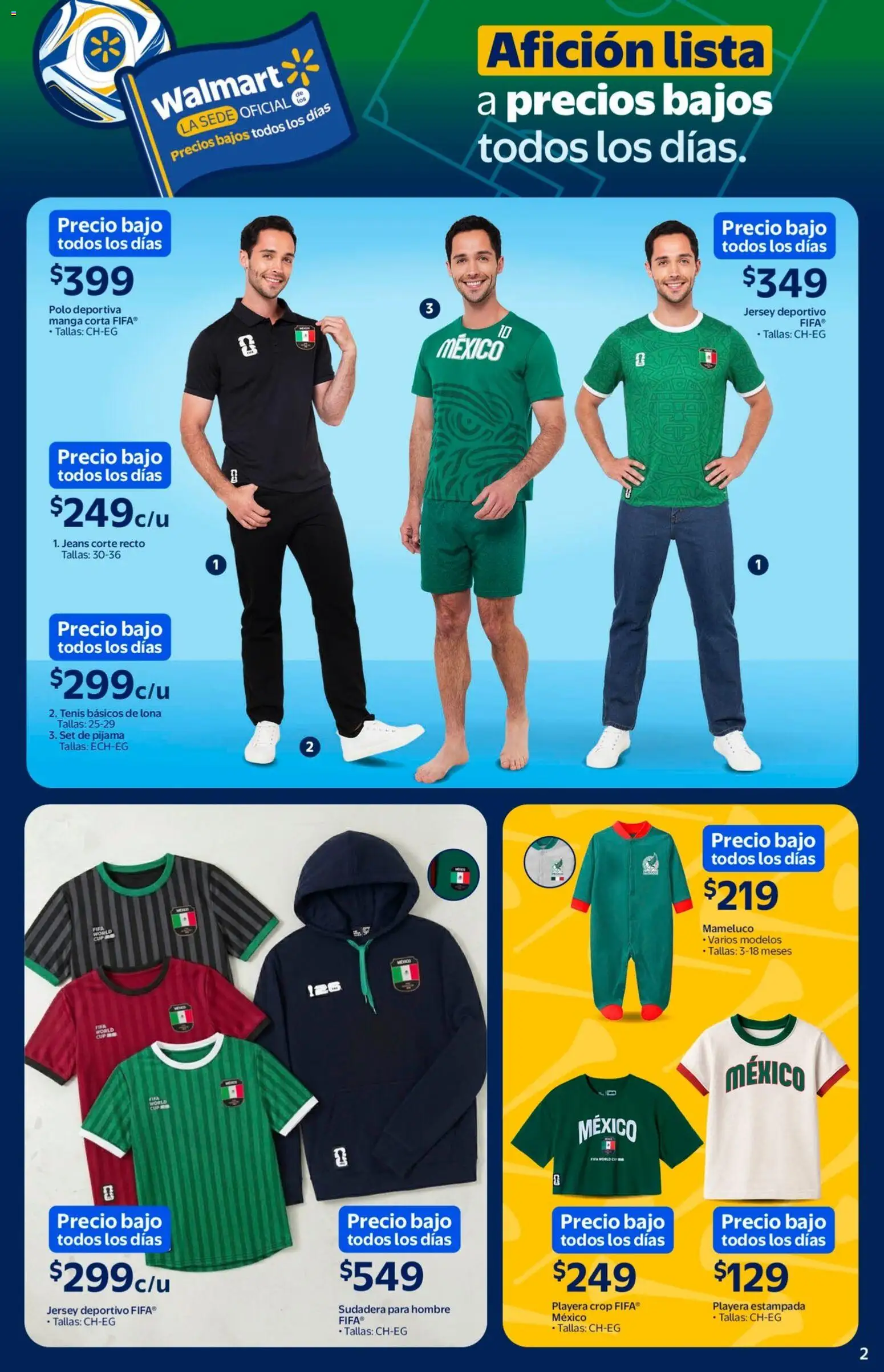 Nuevas ofertas de Walmart válidas en toda la República Mexicana desde el 23.04.2026. ¡Encuentra las mejores ofertas en Walmart folleto! | Página: 2 | Productos: Manga, Sudadera, Playera, Mameluco