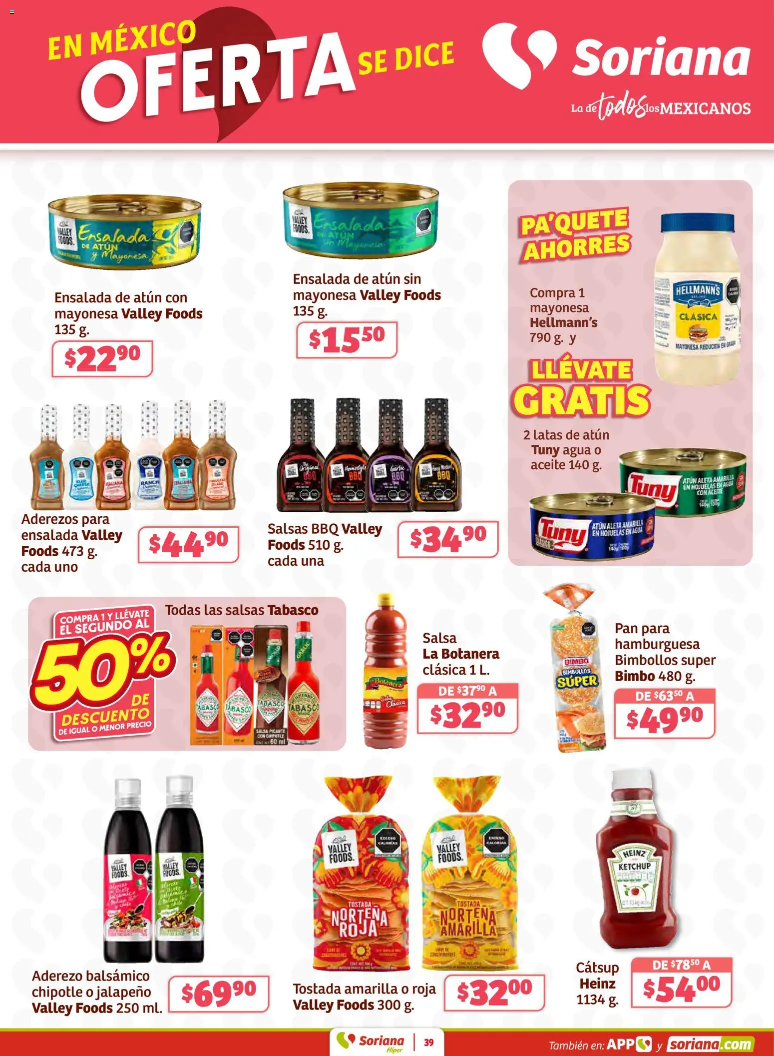 Nuevas ofertas de Soriana válidas en toda la República Mexicana desde el 29.01.2026. ¡Encuentra las mejores ofertas en Soriana - Preciazazaso Híper: Valle de México! | Página: 39 | Productos: Atún, Agua, Pan, Ensalada