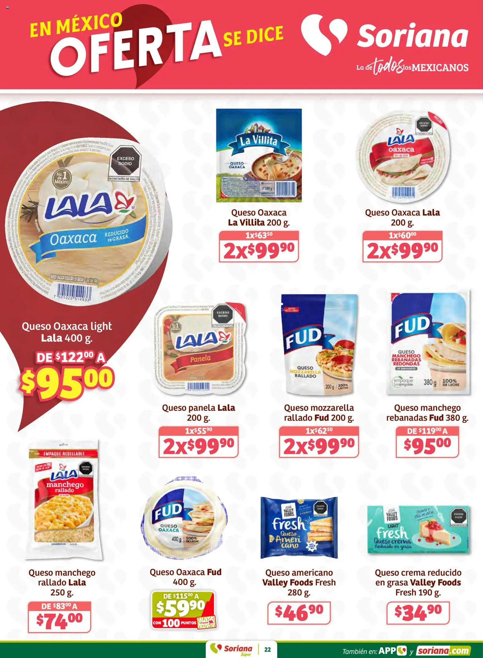 Nuevas ofertas de Soriana válidas en toda la República Mexicana desde el 27.02.2026. ¡Encuentra las mejores ofertas en Soriana Preciazazaso Súper: Camp, Chia, Oax, Q. Roo, Tab, Yuc! | Página: 22 | Productos: Queso crema, Crema, Leche, Queso