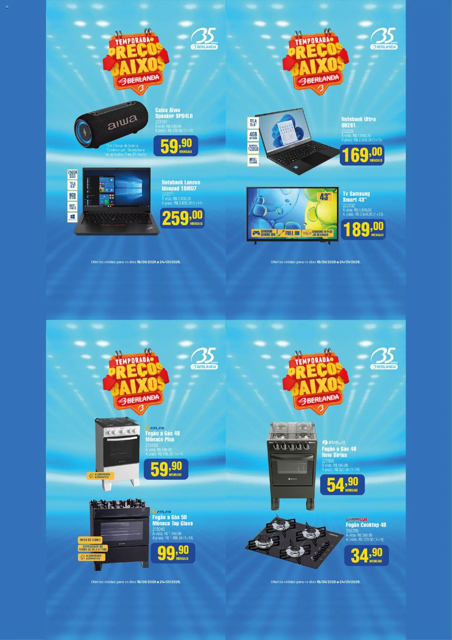 Berlanda Folheto - válido de 15.01.2026 | Página: 4 | Produtos: Forno, Fogão, Caixa, Bateria