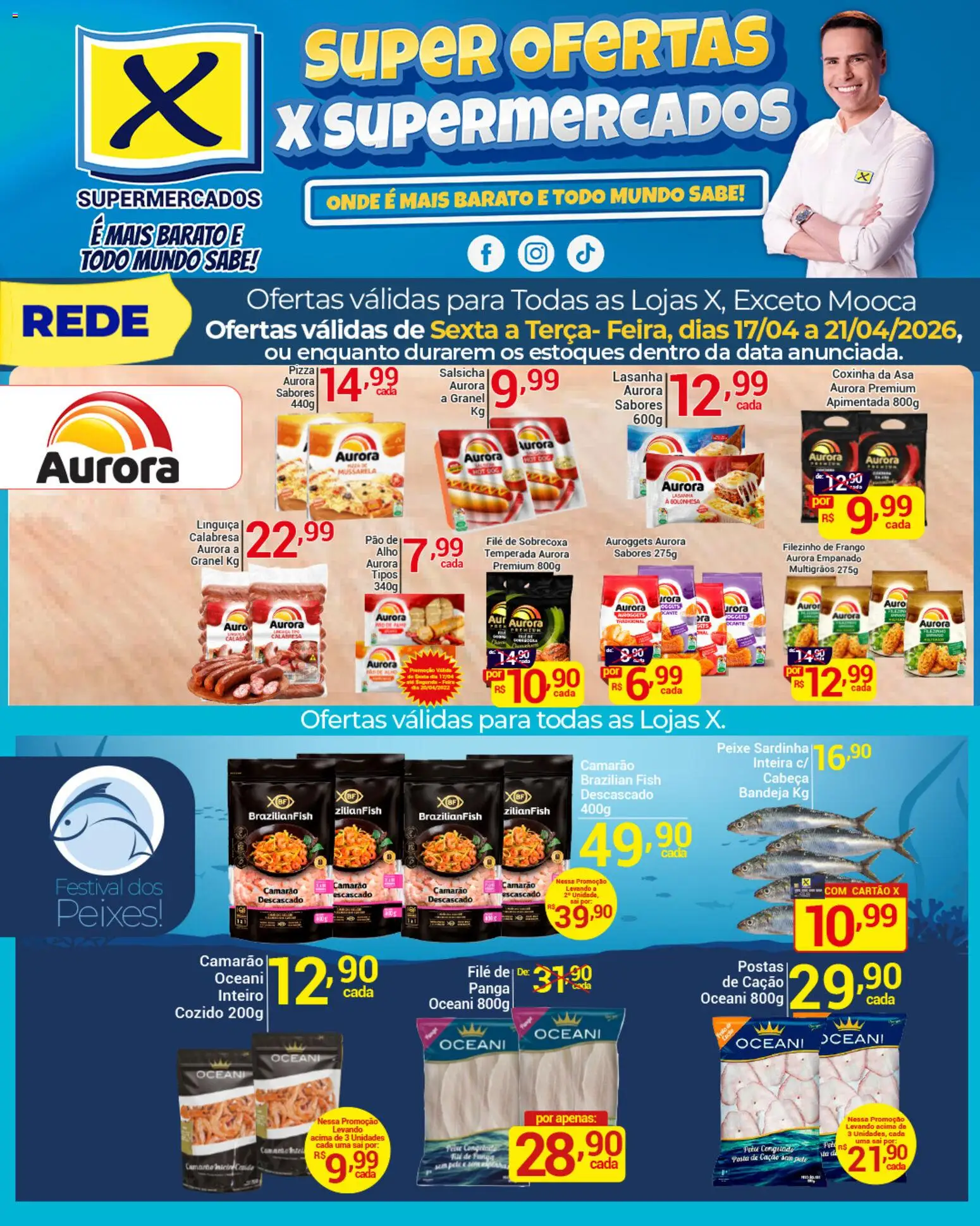 X Supermercados Folheto - válido de 17.04.2026 | Página: 5 | Produtos: Salsicha, Linguiça, Pizza, Bandeja
