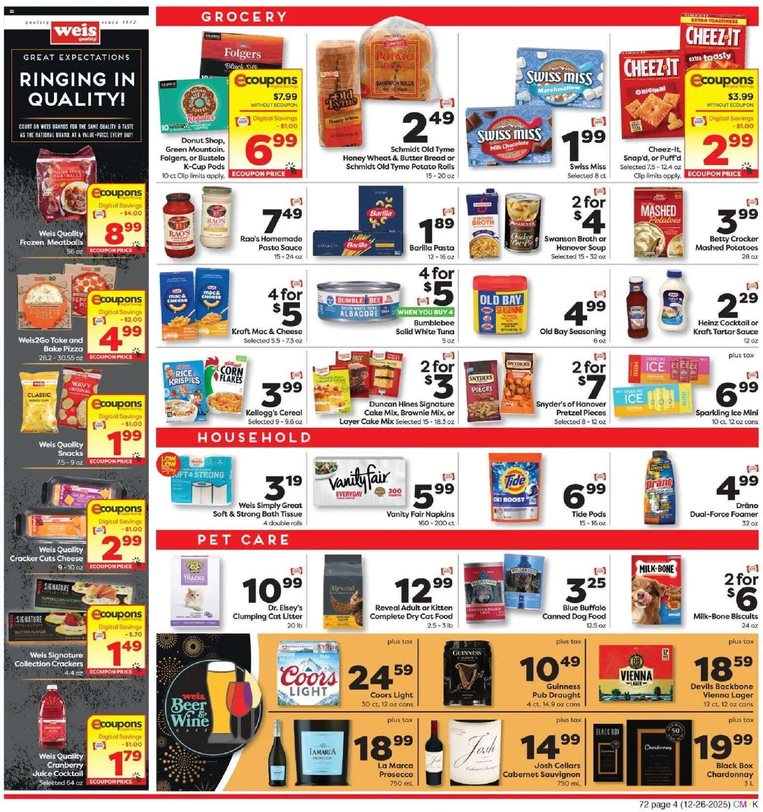 Weis Weekly Circular - WV - valid from 26.12.2025 | Page: 4 | Products: Corn, Pizza, Pasta, Potatoes