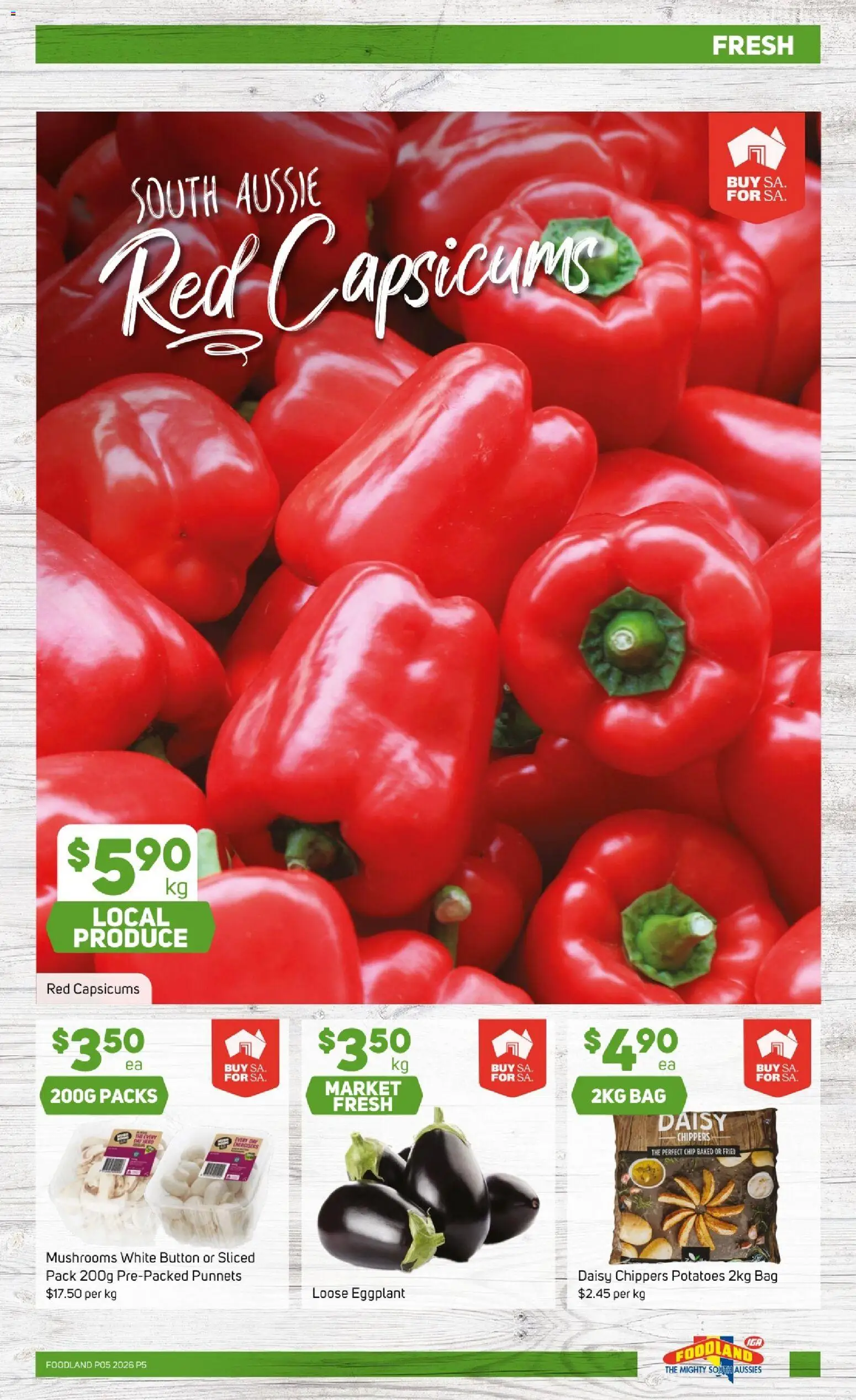 Foodland catalogue - valid from 28.01.2026 | Page: 5 | Products: Capsicum, Mushrooms, Potatoes, Bag