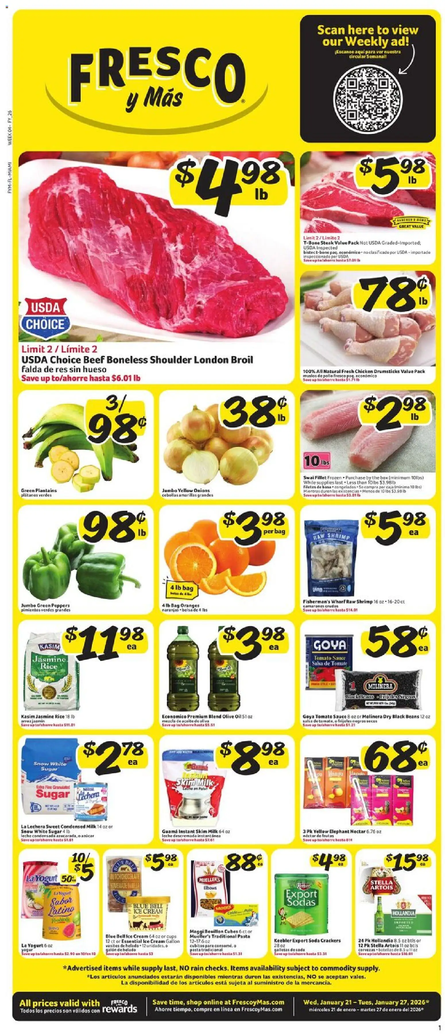 Fresco y Más Weekly Ad - valid from 21.01.2026 | Page: 1 | Products: Box, Milk, Oranges, Sugar