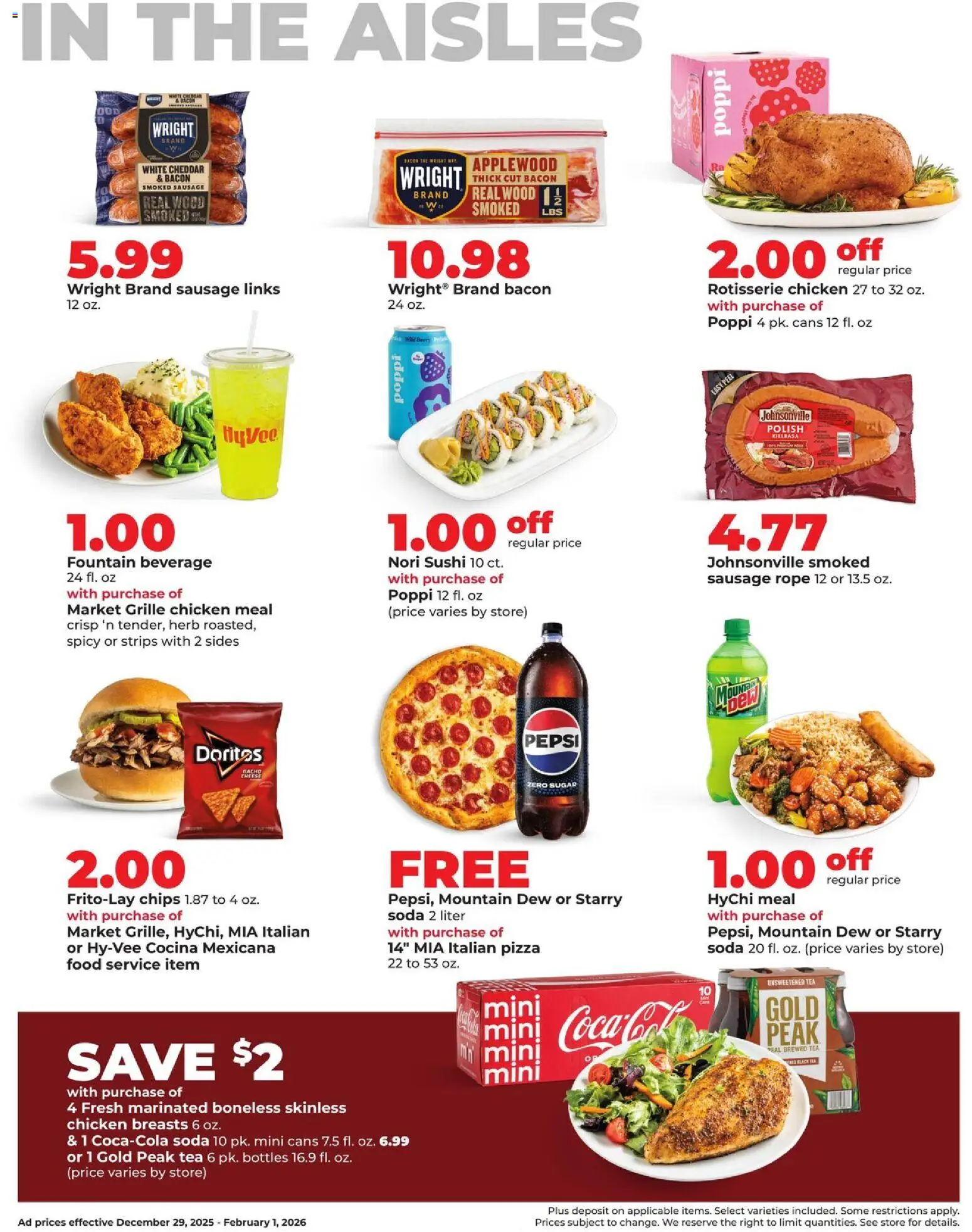 HyVee January Deals - valid from 29.12.2025 | Page: 9 | Products: Pizza, Chips, Sugar, Sausage