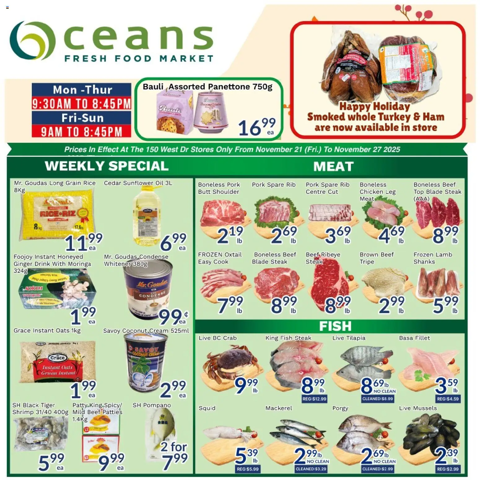 Oceans flyer valid from 28.11.2025 | Page: 1 | Products: Beef, Cream, Oil, Ham