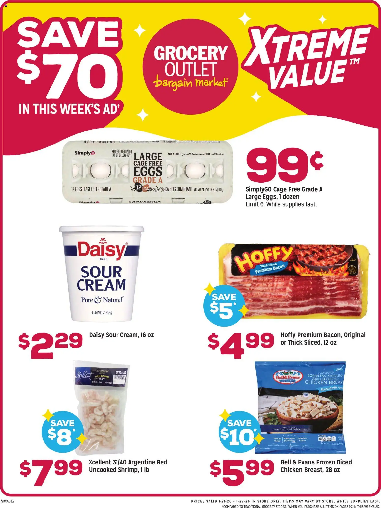 Grocery Outlet Weekly Ad - CA - valid from 21.01.2026 | Page: 1 | Products: Eggs, Cream
