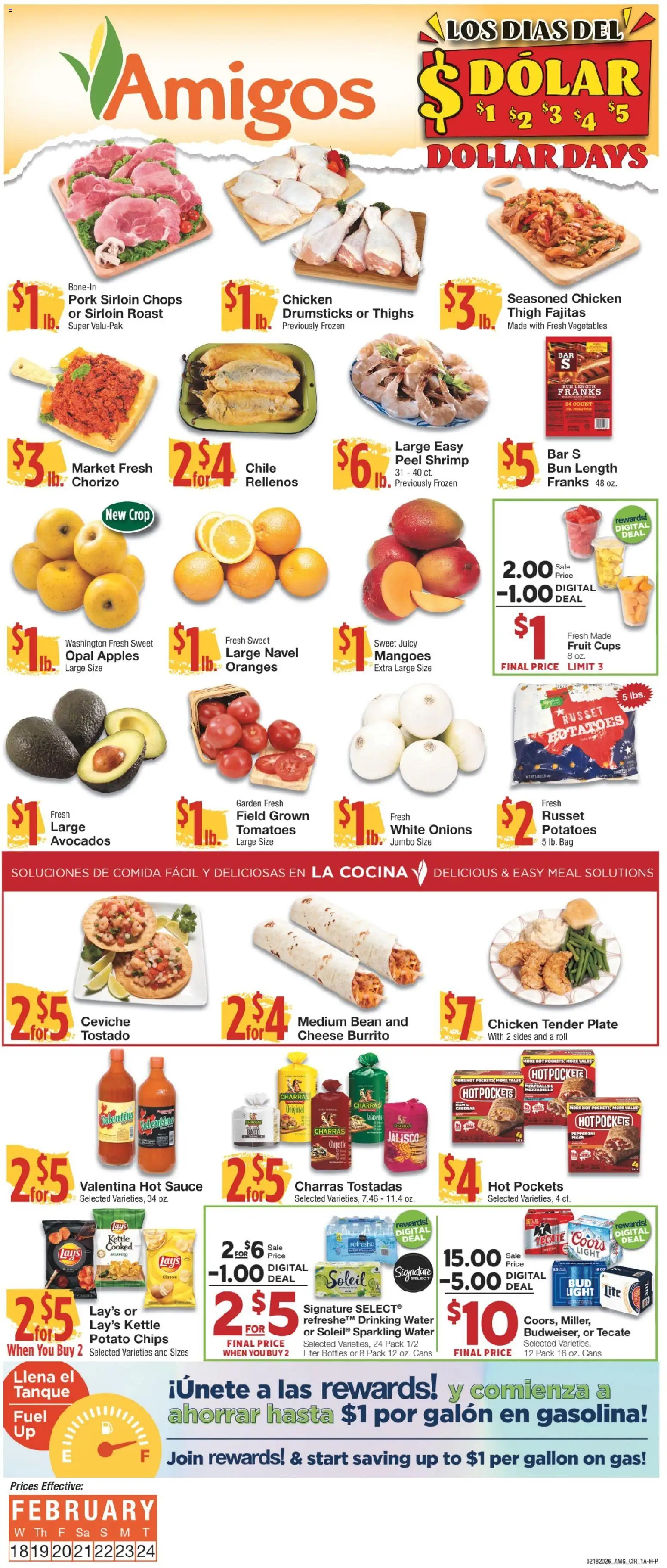 United Supermarkets Ad - valid from 17.02.2026 | Page: 1 | Products: Cheese, Pork, Chips, Water