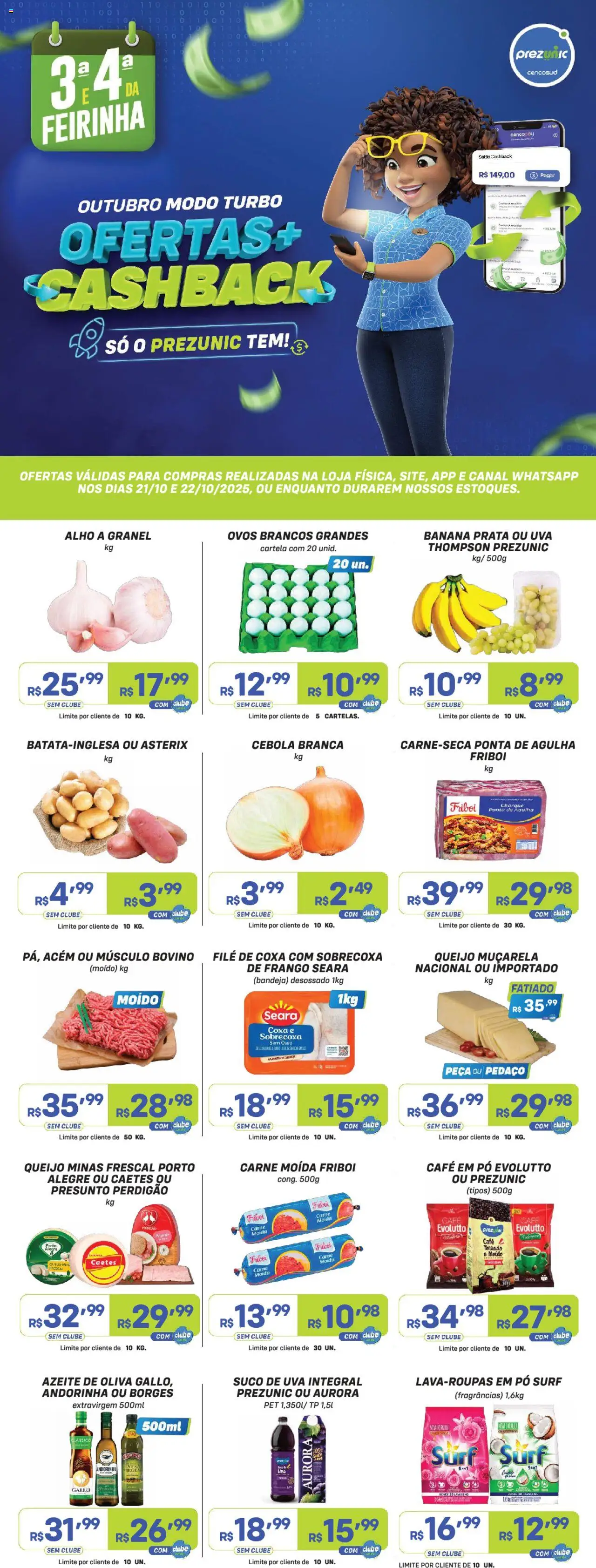 Prezunic Folheto - válido de 21.10.2025 | Página: 1 | Produtos: Pó, Presunto, Carne, Carne moída
