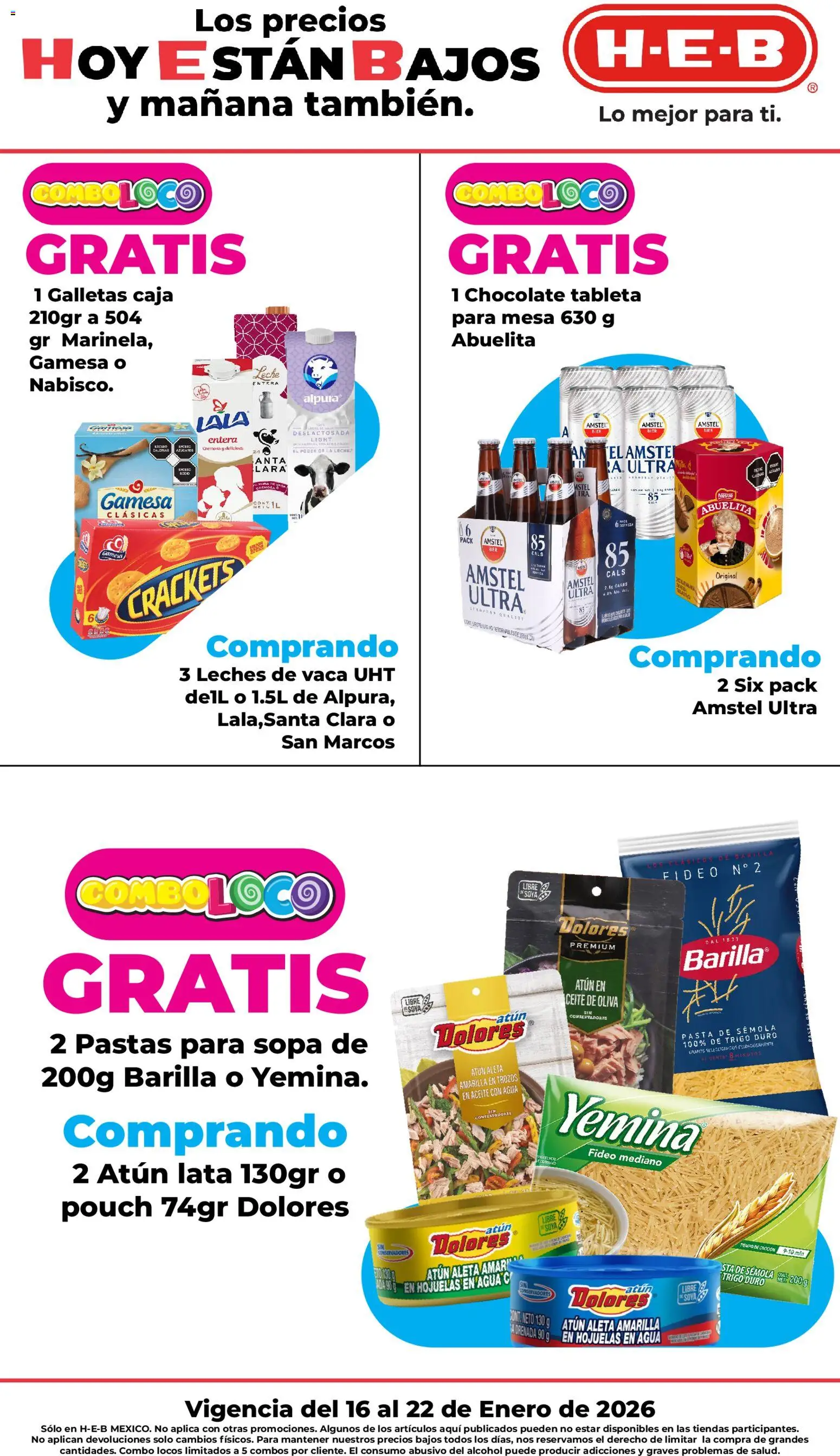 Nuevas ofertas de H-E-B válidas en toda la República Mexicana desde el 16.01.2026. ¡Encuentra las mejores ofertas en H-E-B folleto! | Página: 1 | Productos: Sopa, Agua, Chocolate, Galletas