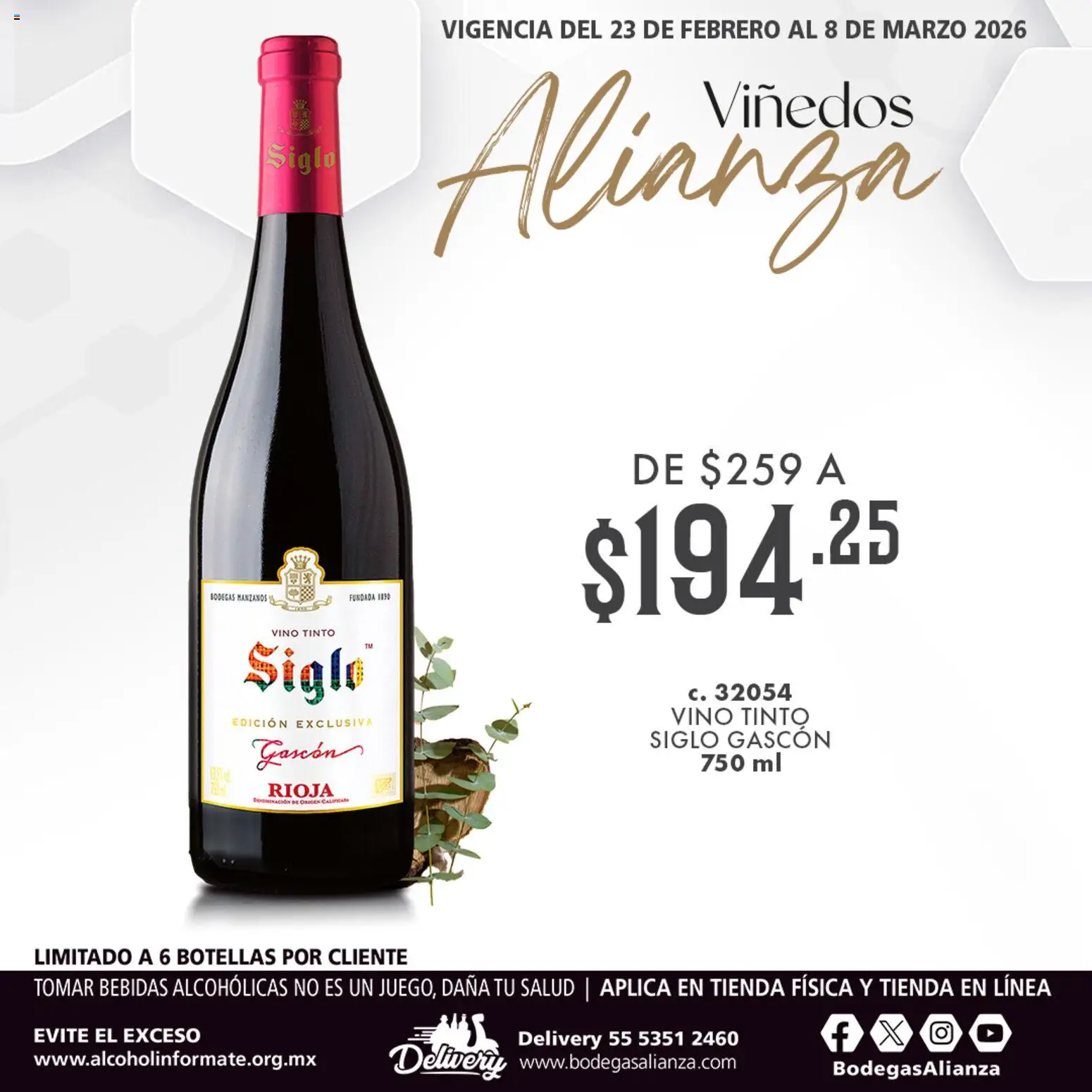 Nuevas ofertas de Bodegas Alianza válidas en toda la República Mexicana desde el 23.02.2026. ¡Encuentra las mejores ofertas en Bodegas Alianza catálogo Viñedos Alianza! | Página: 1 | Productos: Vino