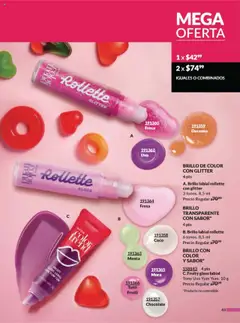 Vista previa de Brillo labial rollette con glitter, Brillo de color con glitter, 3 tonos. 8,5 ml, nuevo folleto de la tienda, válido en México a partir del 12.09.2025 | Página: 48 | Productos: Durazno, Brillo, Glitter, Uva