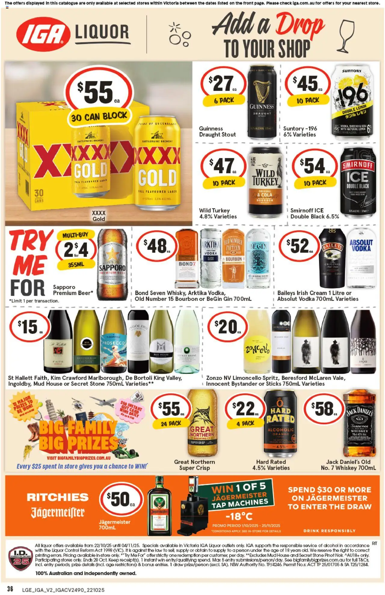 IGA catalogue - valid from 22.10.2025 | Page: 2 | Products: Beer, Tap, Vodka, Whiskey