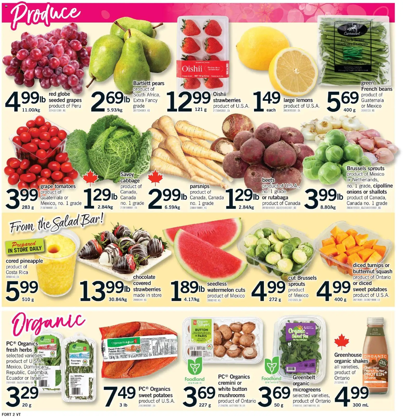 Fortinos flyer valid from 26.03.2026 | Page: 3 | Products: Pineapple, Strawberries, Salad, Butter