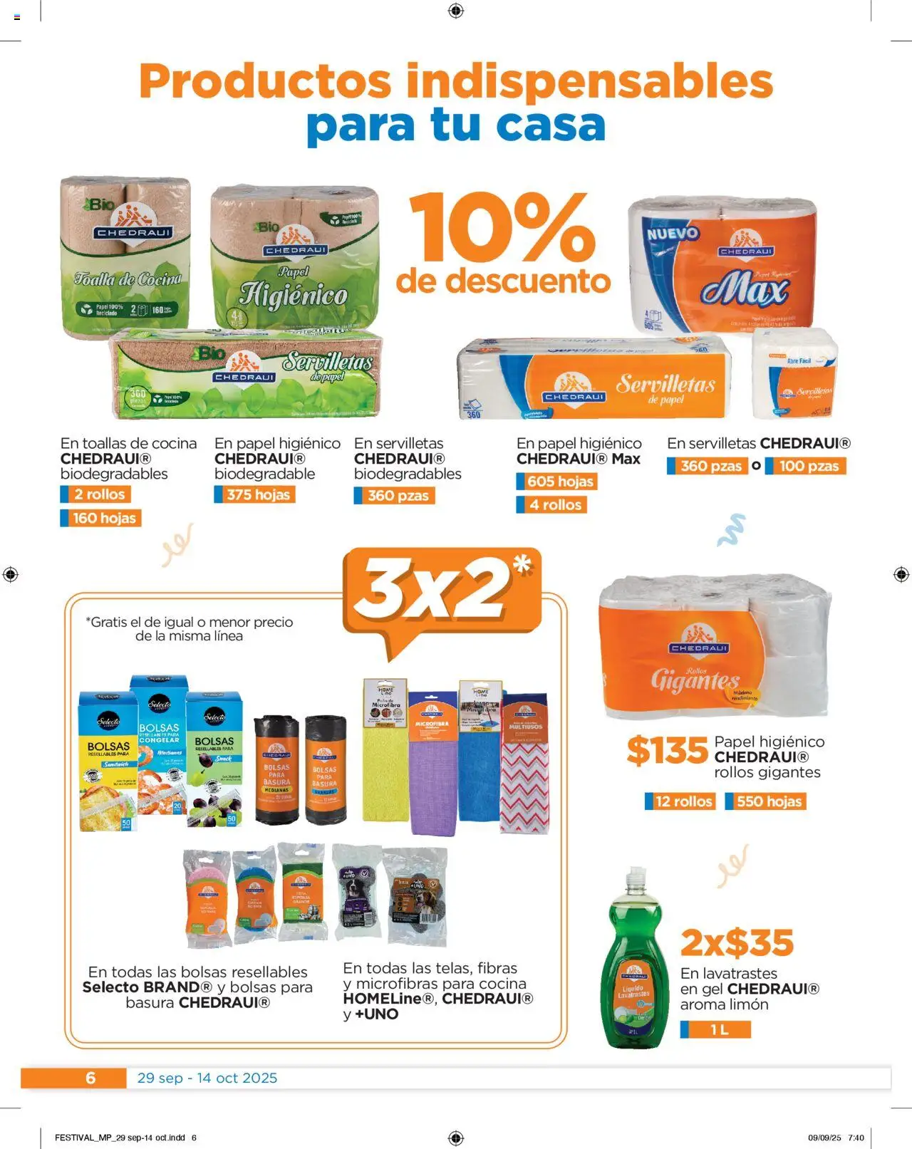 Nuevas ofertas de Chedraui válidas en toda la República Mexicana desde el 29.09.2025. ¡Encuentra las mejores ofertas en Chedraui - Folleto Nuestras marcas propias! | Página: 6 | Productos: Limón, Papel higiénico, Cocina, Toallas