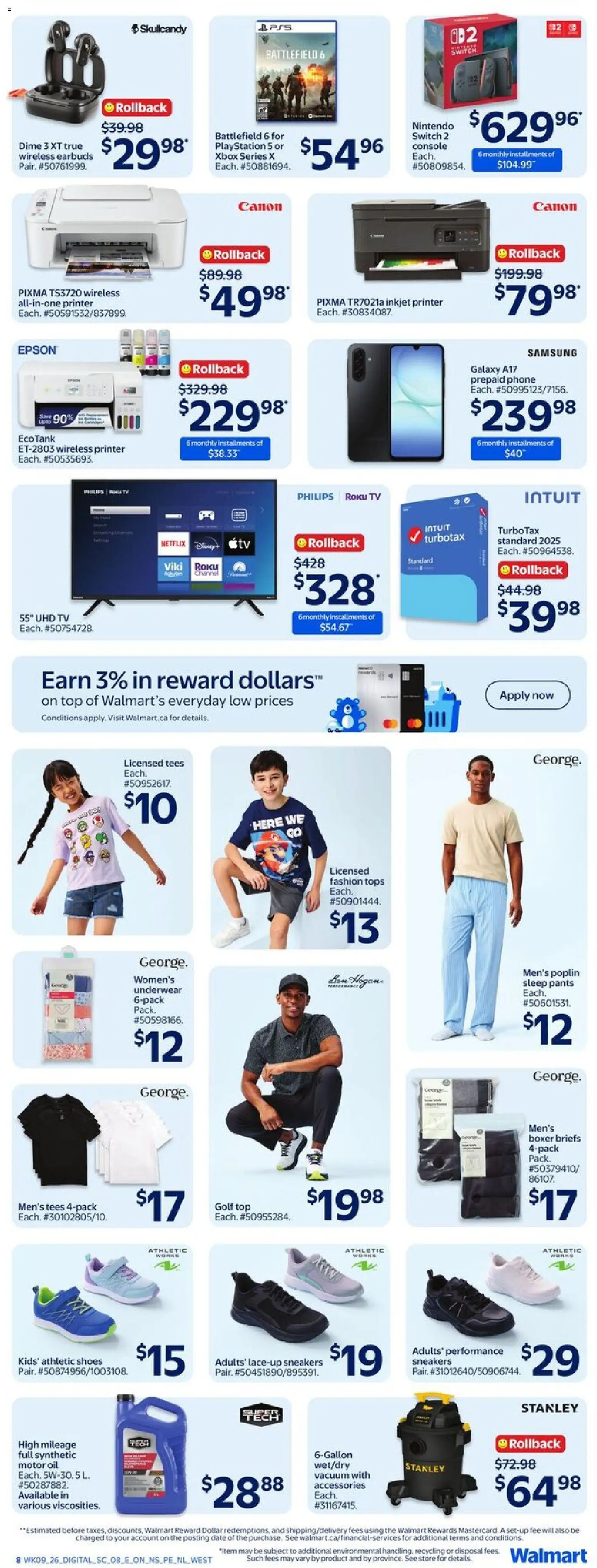 Walmart flyer valid from 26.03.2026 | Page: 18 | Products: Sneakers, Printer, Tv, Briefs