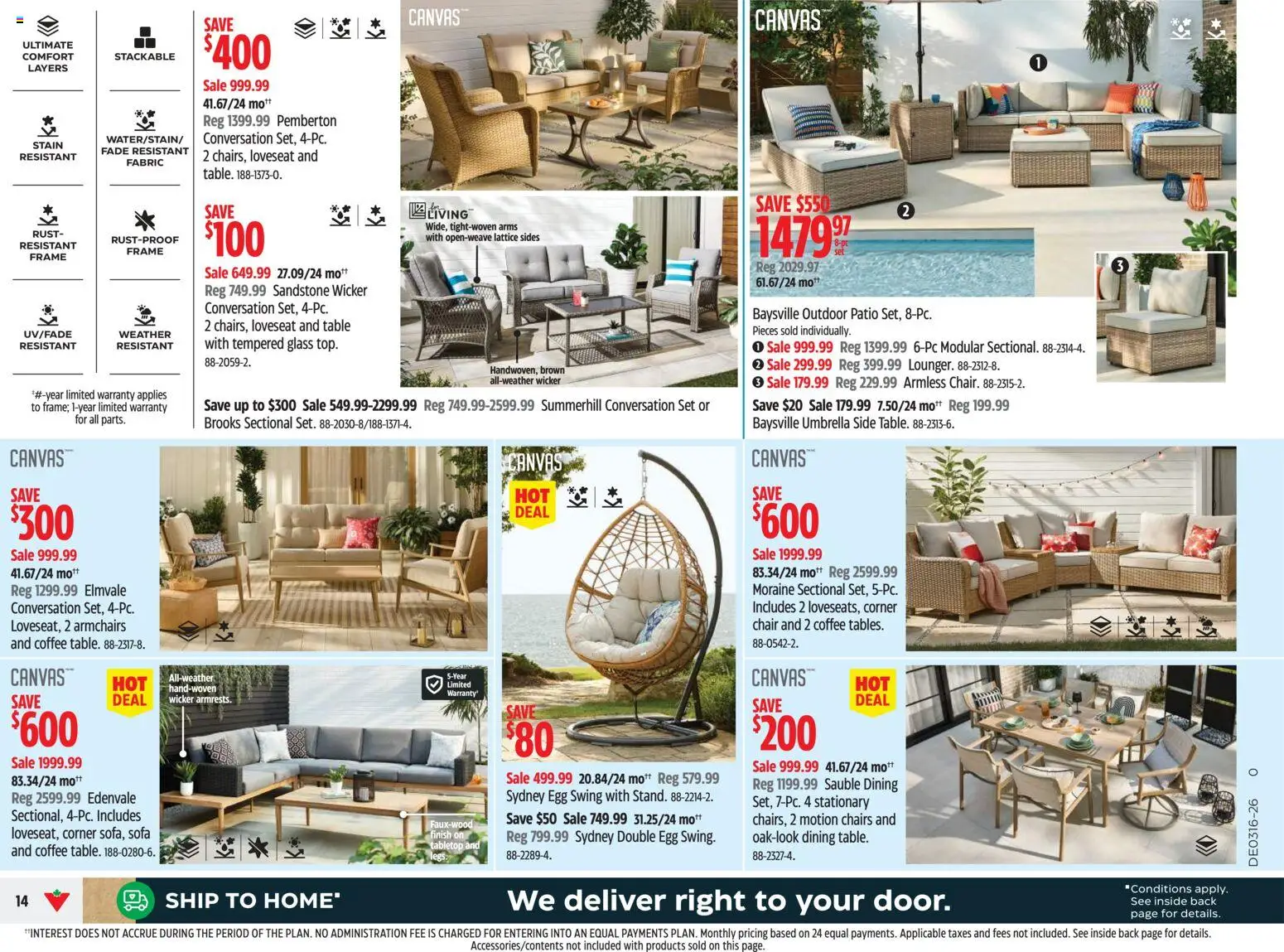 Canadian Tire flyer valid from 16.04.2026 | Page: 14 | Products: Umbrella, Sofa, Table, Coffee