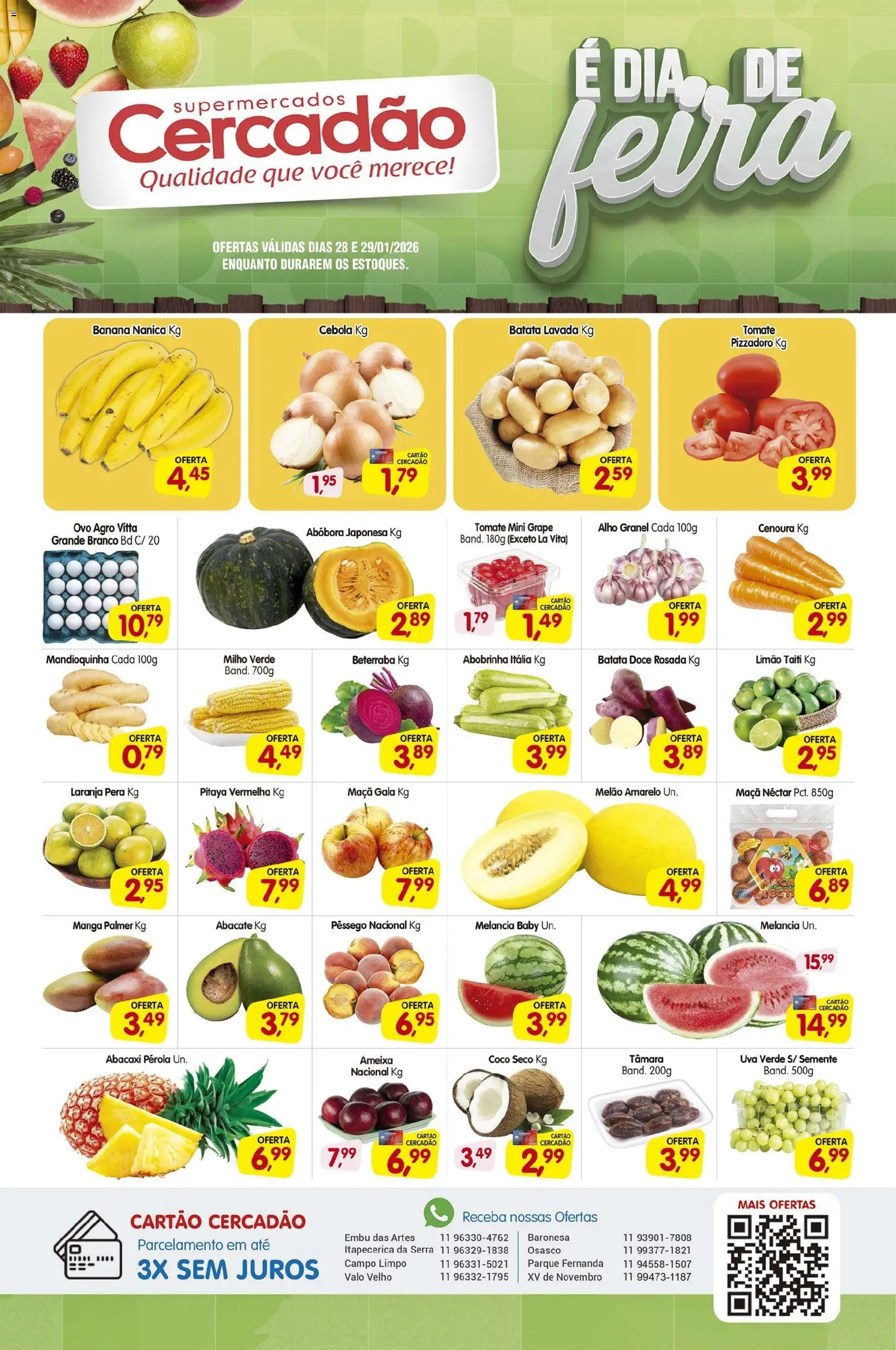 Cercadão Folheto - válido de 28.01.2026 | Página: 1 | Produtos: Melão, Pêssego, Mandioquinha, Abacaxi