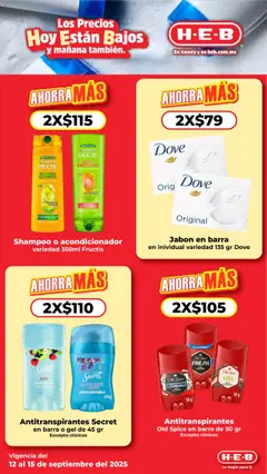 Nuevas ofertas de H-E-B válidas en toda la República Mexicana desde el 12.09.2025. ¡Encuentra las mejores ofertas en H-E-B - Folleto! | Página: 11 | Productos: Desodorante, Huevo, Barra, Acondicionador