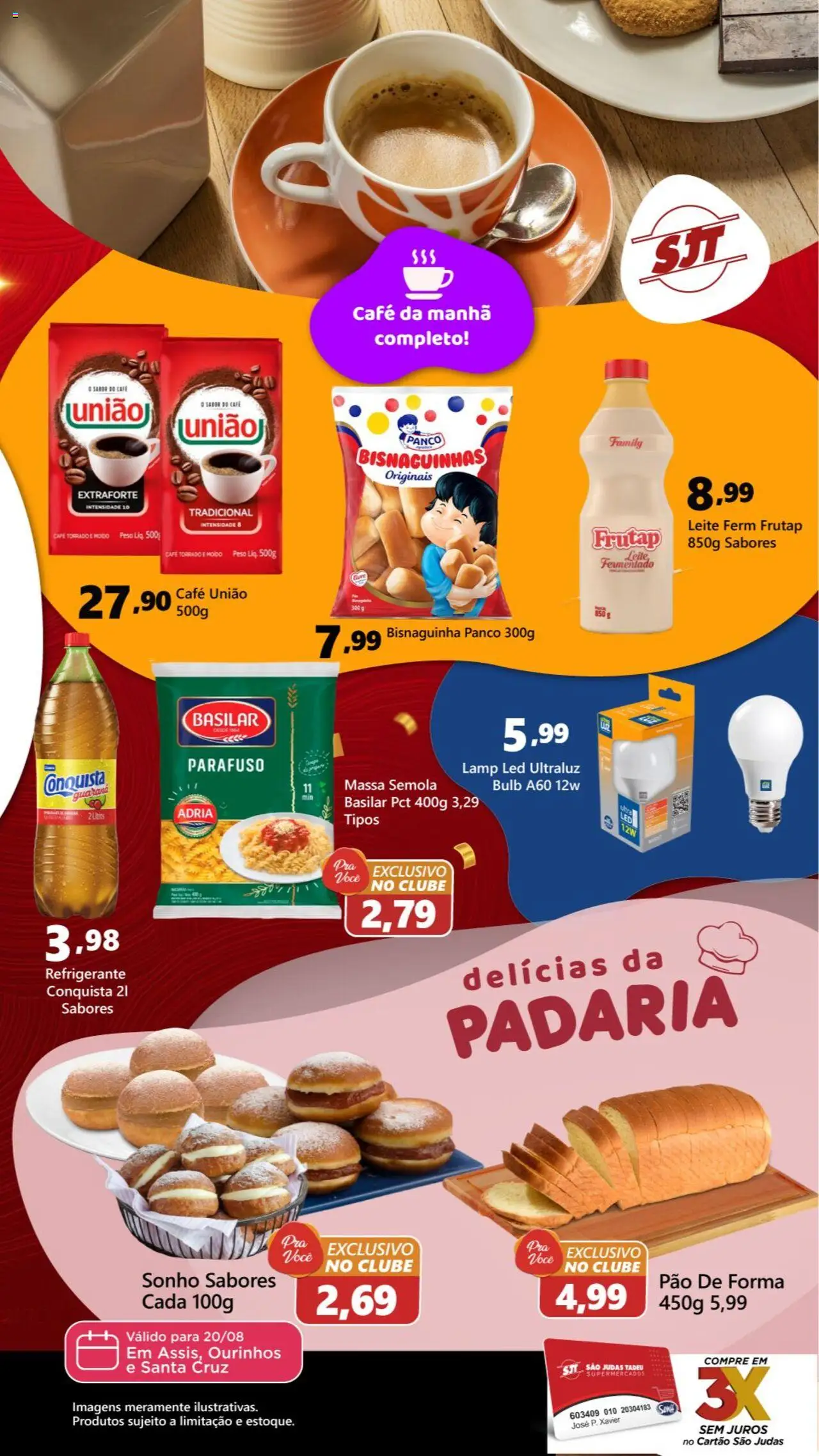 São Judas Tadeu Folheto - válido de 20.08.2025 | Página: 1 | Produtos: Café, Massa, Pão de forma, Leite fermentado
