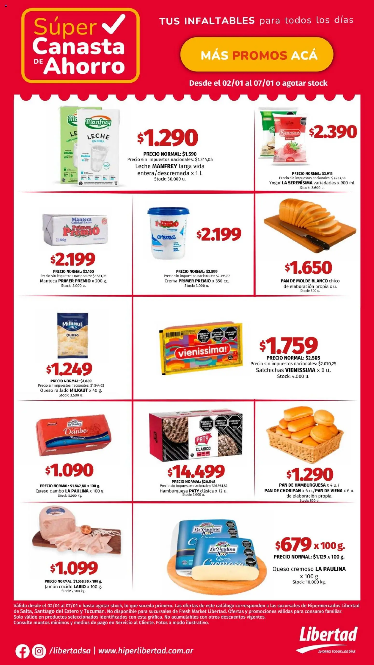 Hipermercado Libertad - CANASTA SEM 1 NOA │ válido desde el 02.01.2026 | Página: 4 | Productos: Leche, Queso, Yogur, Pan