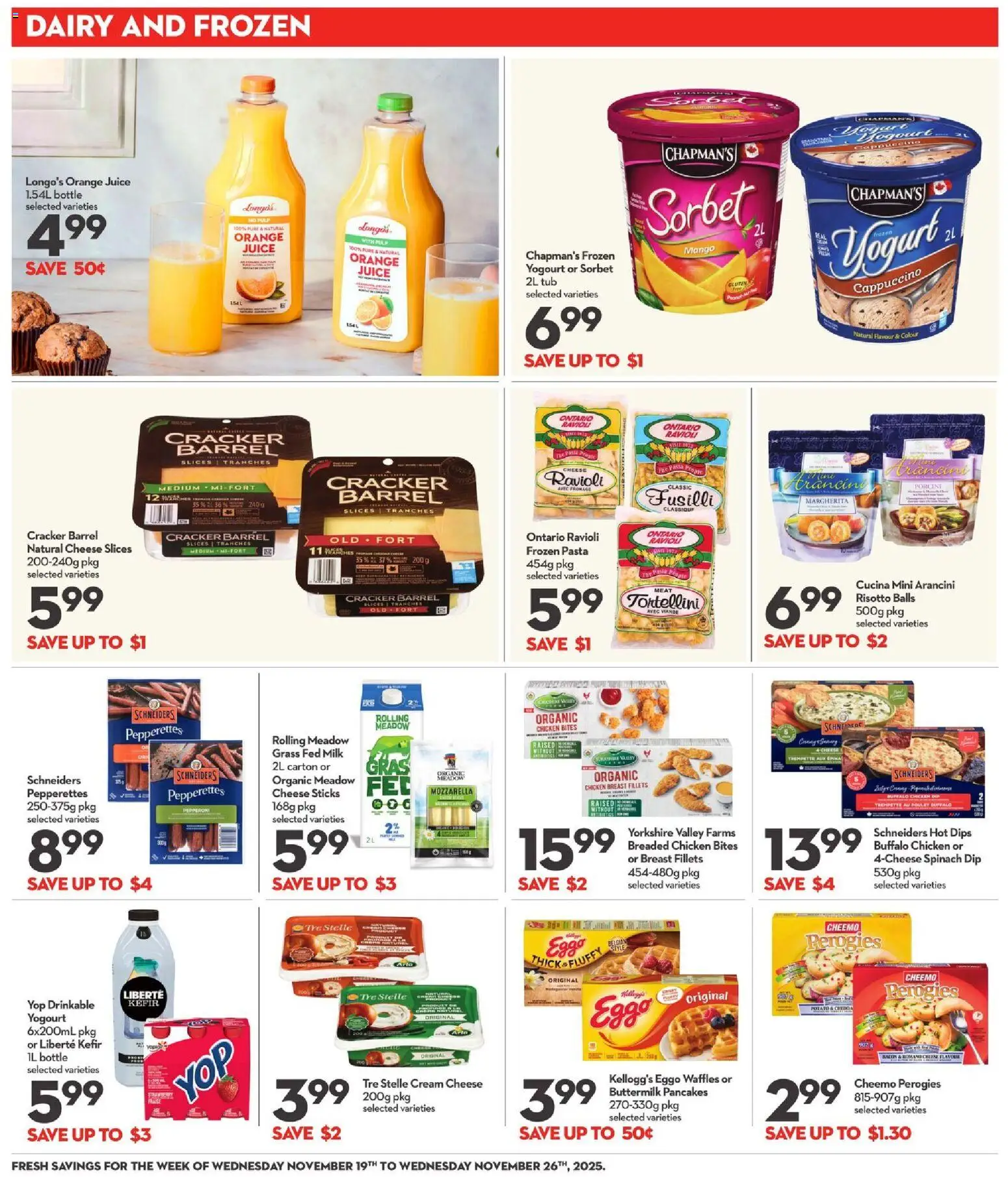 Longo's flyer valid from 20.11.2025 | Page: 10 | Products: Pasta, Milk, Cheese, Juice