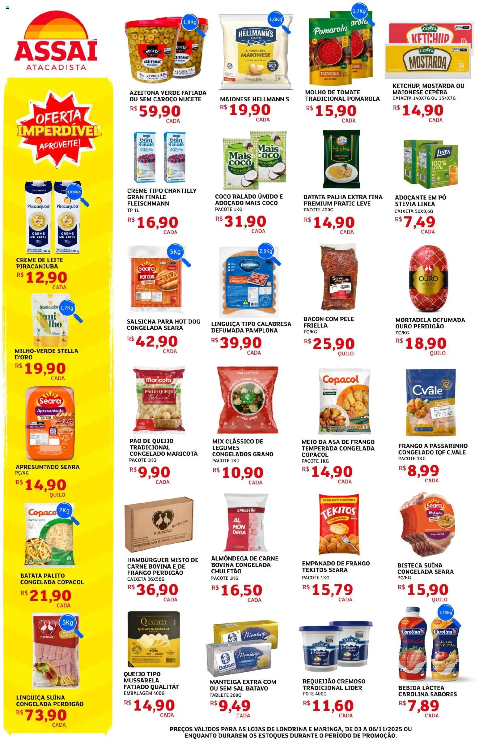 Assaí Atacadista Folheto - válido de 03.11.2025 | Página: 2 | Produtos: Leite, Bebida, Requeijão, Mussarela