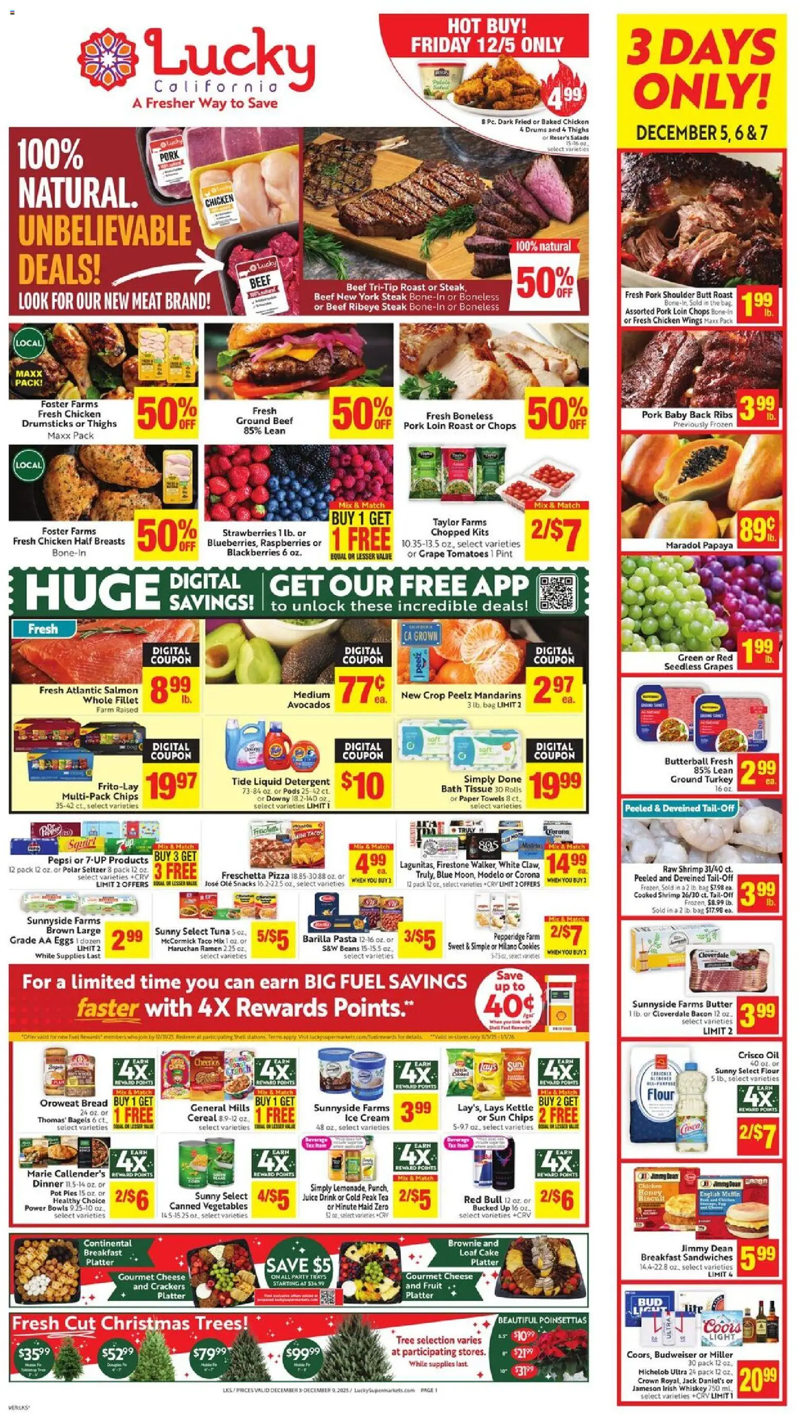 Lucky Supermarkets Weekly - CA - valid from 03.12.2025 | Page: 1 | Products: Butter, Tomatoes, Pasta, Bag