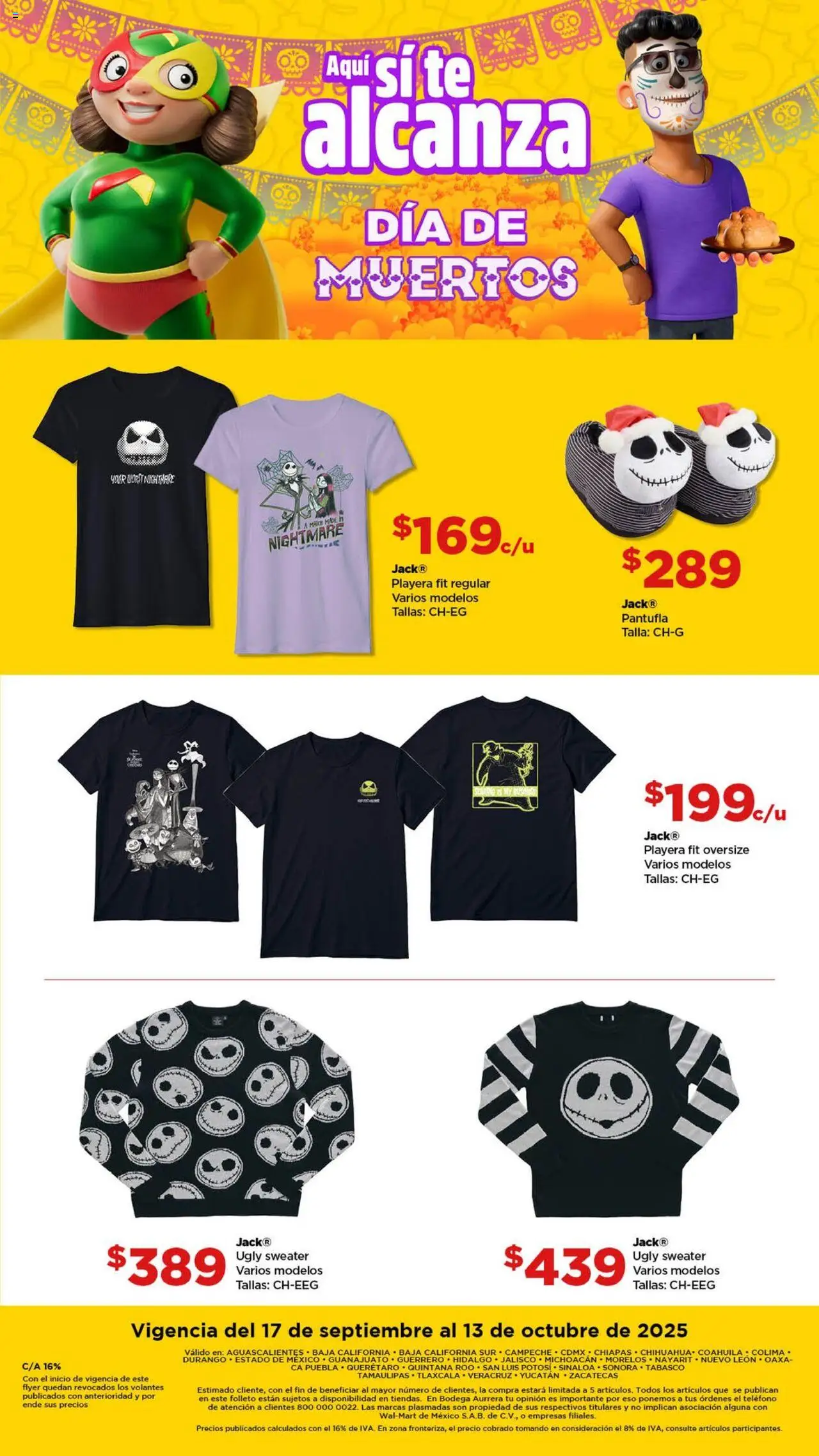 Nuevas ofertas de Bodega Aurrerá válidas en toda la República Mexicana desde el 17.09.2025. ¡Encuentra las mejores ofertas en Bodega Aurrerá - Folleto Día de Muertos! | Página: 5 | Productos: Playera, Té, Teléfono