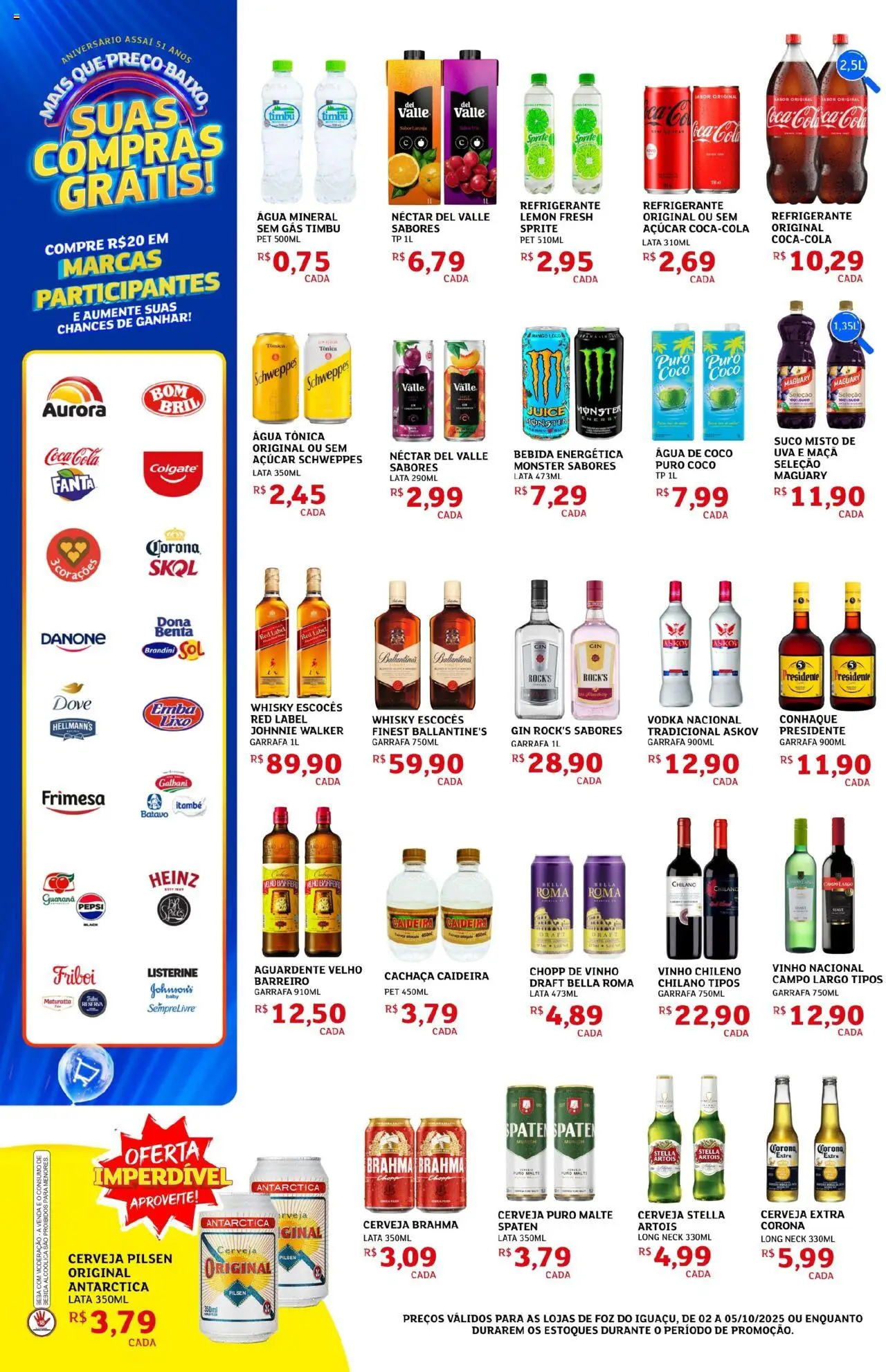 Assaí Atacadista Folheto - válido de 02.10.2025 | Página: 6 | Produtos: Whisky, Conhaque, Cerveja, Água mineral