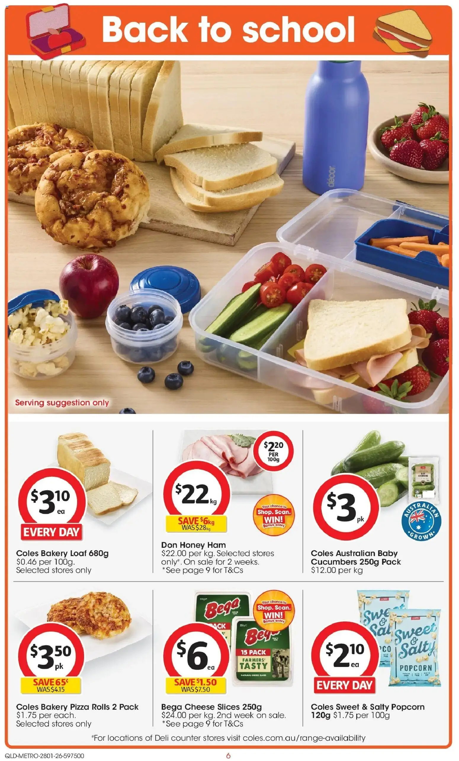 Coles catalogue - valid from 28.01.2026 | Page: 6 | Products: Ham, Popcorn, Cucumbers, Bakery