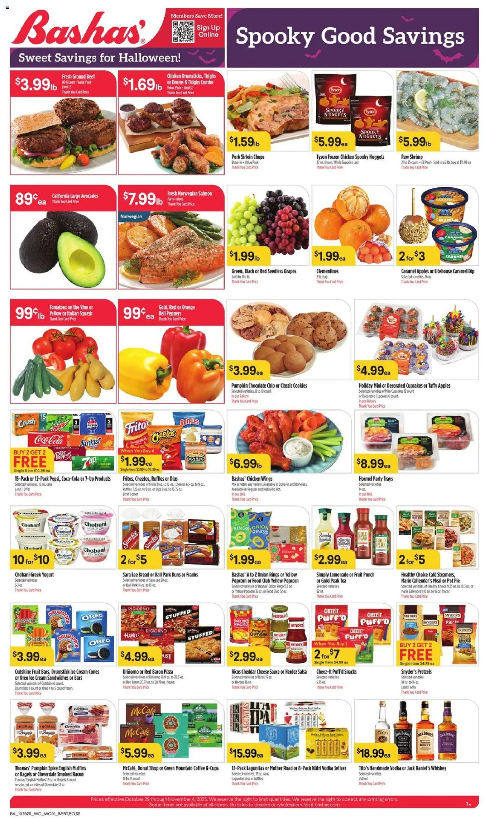 Basha's Weekly Ad - valid from 29.10.2025 | Page: 1 | Products: Pizza, Juice, Tomatoes, Cream