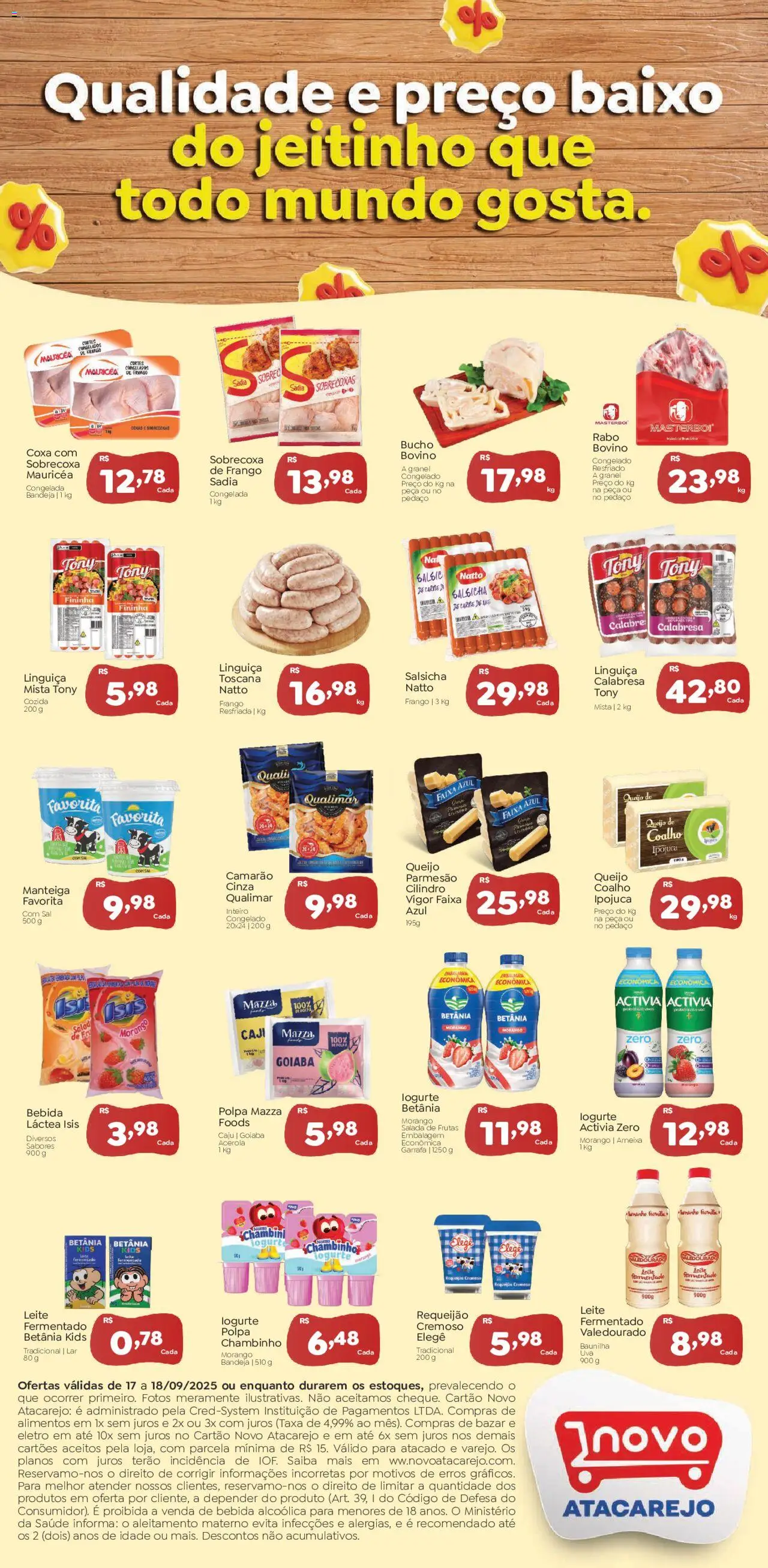 Novo Atacarejo Folheto - válido de 17.09.2025 | Página: 2 | Produtos: Caju, Salsicha, Iogurte, Parmesão