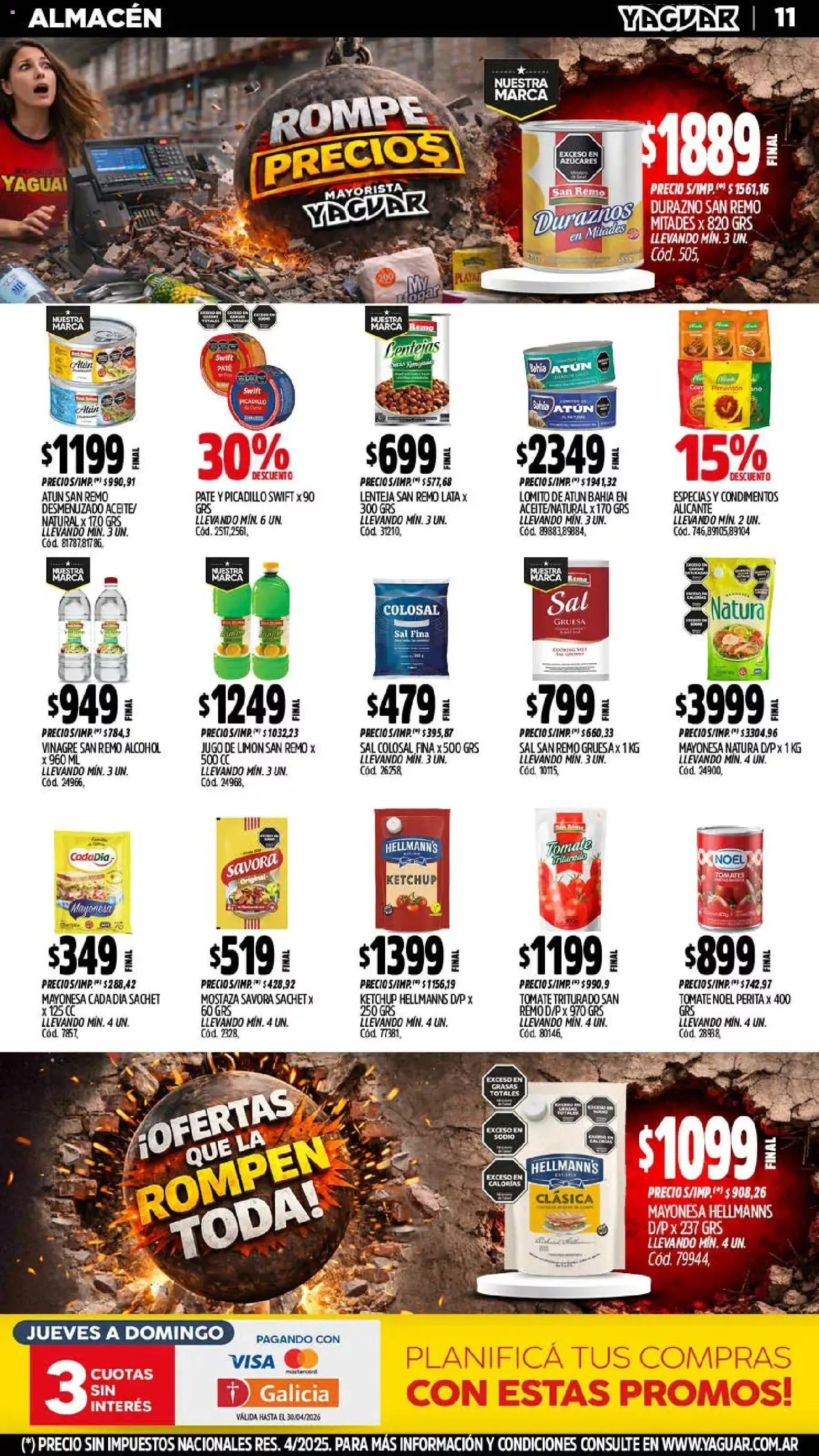 Yaguar - Oferta Semanal Neuquen │ válido desde el 13.04.2026 | Página: 11 | Productos: Mayonesa, Ketchup, Mostaza, Atún