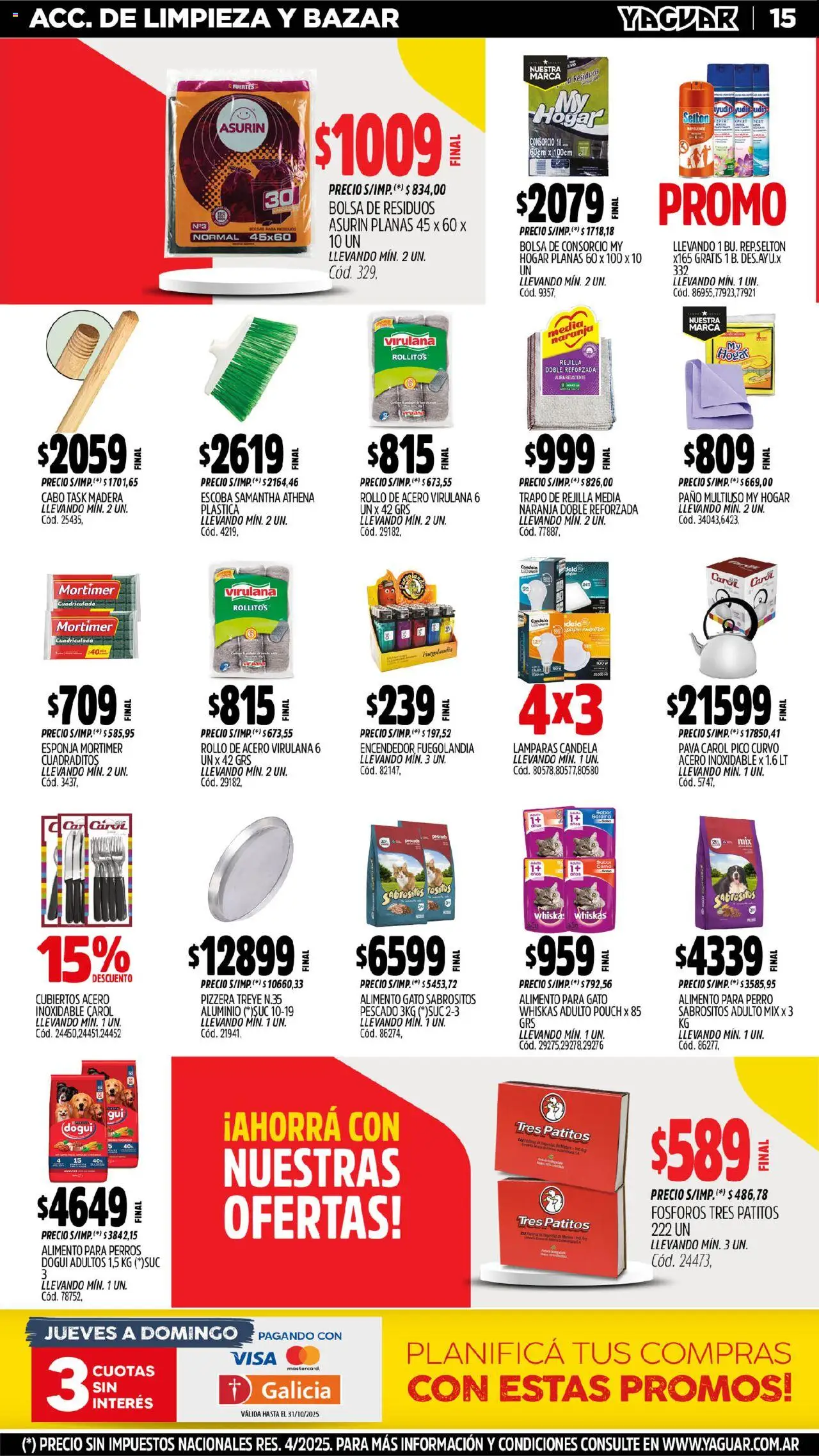 Yaguar - Parque Chacabuco │ válido desde el 13.10.2025 | Página: 15 | Productos: Repelente, Fósforos, Pizzera, Bolsa