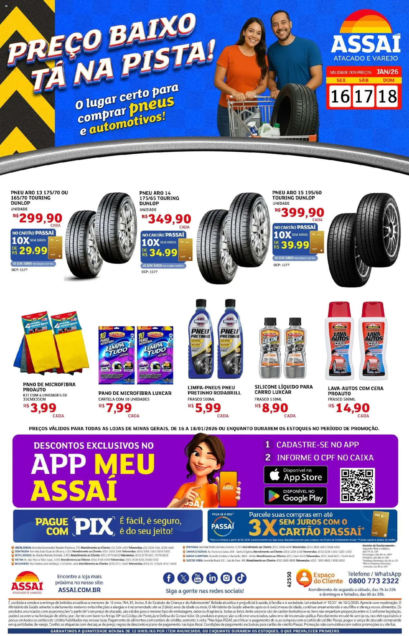 Assaí Atacadista Folheto - válido de 15.01.2026 | Página: 1 | Produtos: Pneus, Baixo, Cera, Telefone