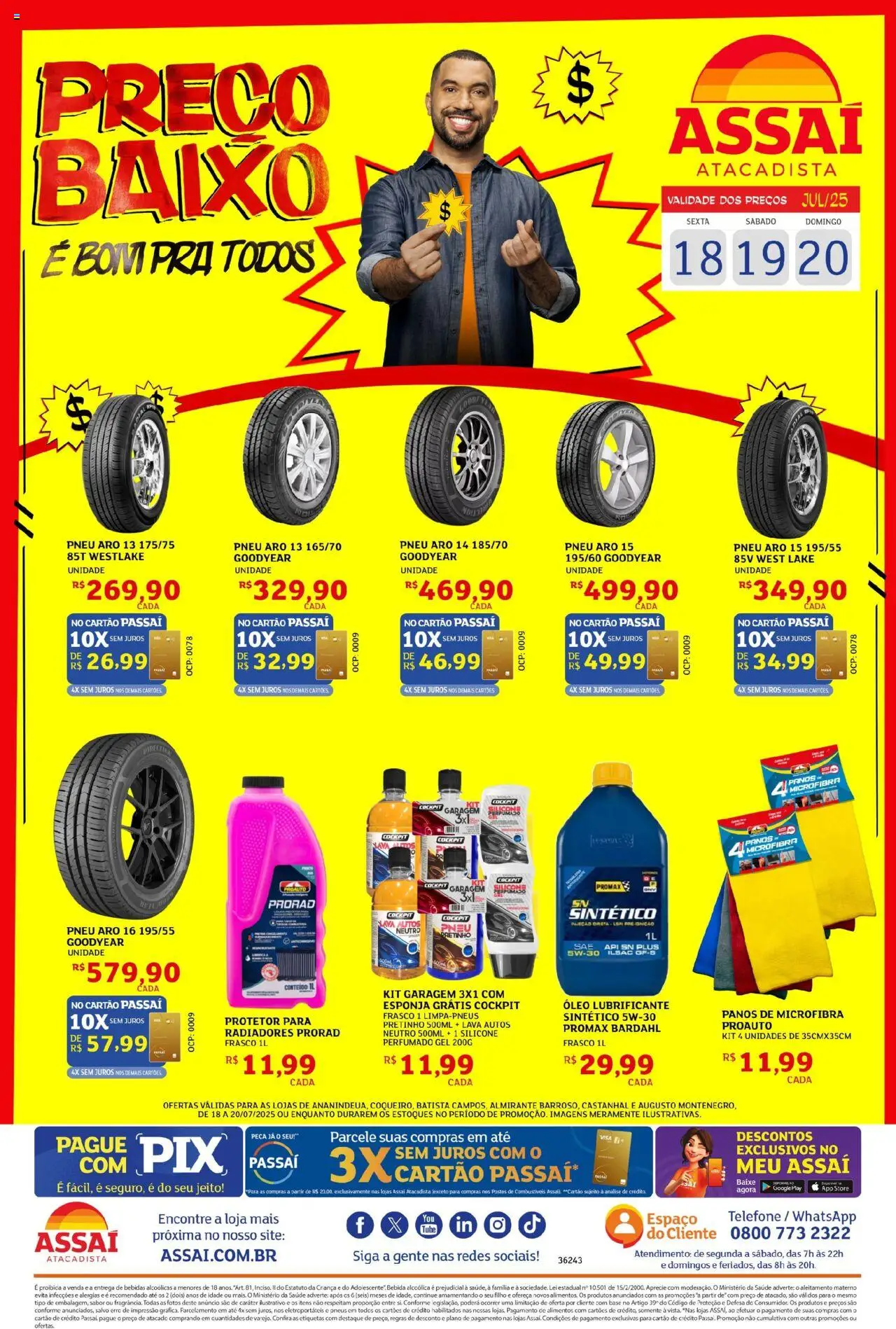 Assaí Atacadista Folheto - válido de 18.07.2025 | Página: 1 | Produtos: Esponja, Pneus, Baixo, Bebida